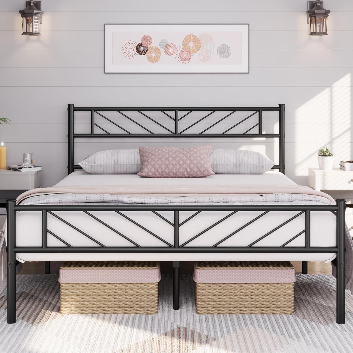 Yaheetech 4ft6 Double Bed Frames Metal Slatted Bed Platform with Arrow