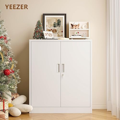 Miniatura 35 de Armario de almacenamiento de metal con puertas con cerradura y 2 estantes ajustables, gabinetes de metal de 71 pulgadas de alto, armarios de garaje,