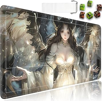 JVGFYNKL for MTG Playmat with Zones, 24 x 14 in Smooth Surface Card Game Playmat, for TCG Playmat with Storage Bag and 6 Dice, Anime Sexy Angel Girl Pattern for MTG Mat Mouse Pad