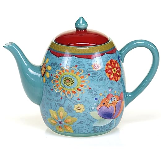 Certified International Tea Pot Ceramic Blue, Tunisian Sunset Collection, 40 Ounces