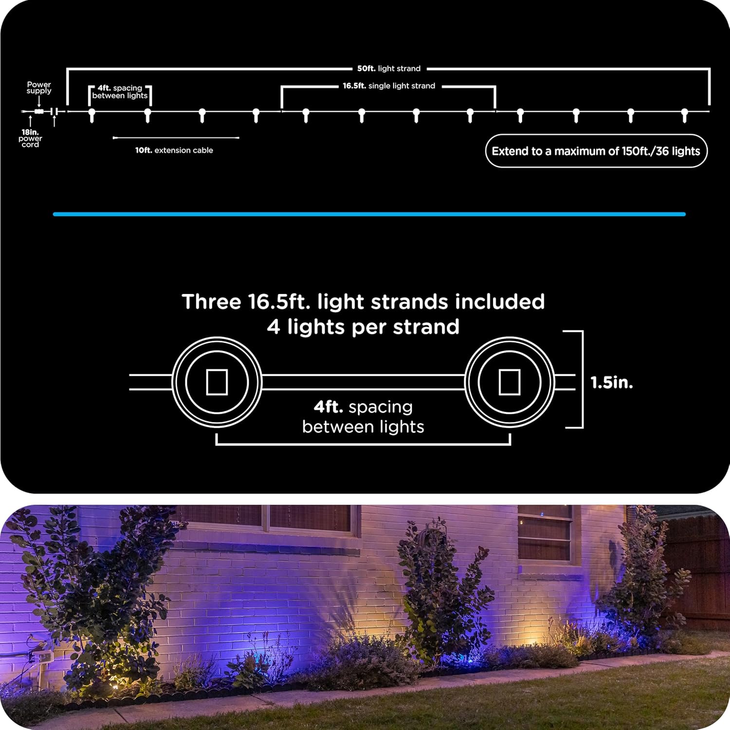 Enbrighten Vibe Eternity Garden Lights, 50ft, 12 RGBWIC LEDs, Waterproof, Uplights, Outdoor Landscape Lighting, Home Exterior Spotlight, Smart App, Compatible with Alexa, Google Home, 83790 - Image 7
