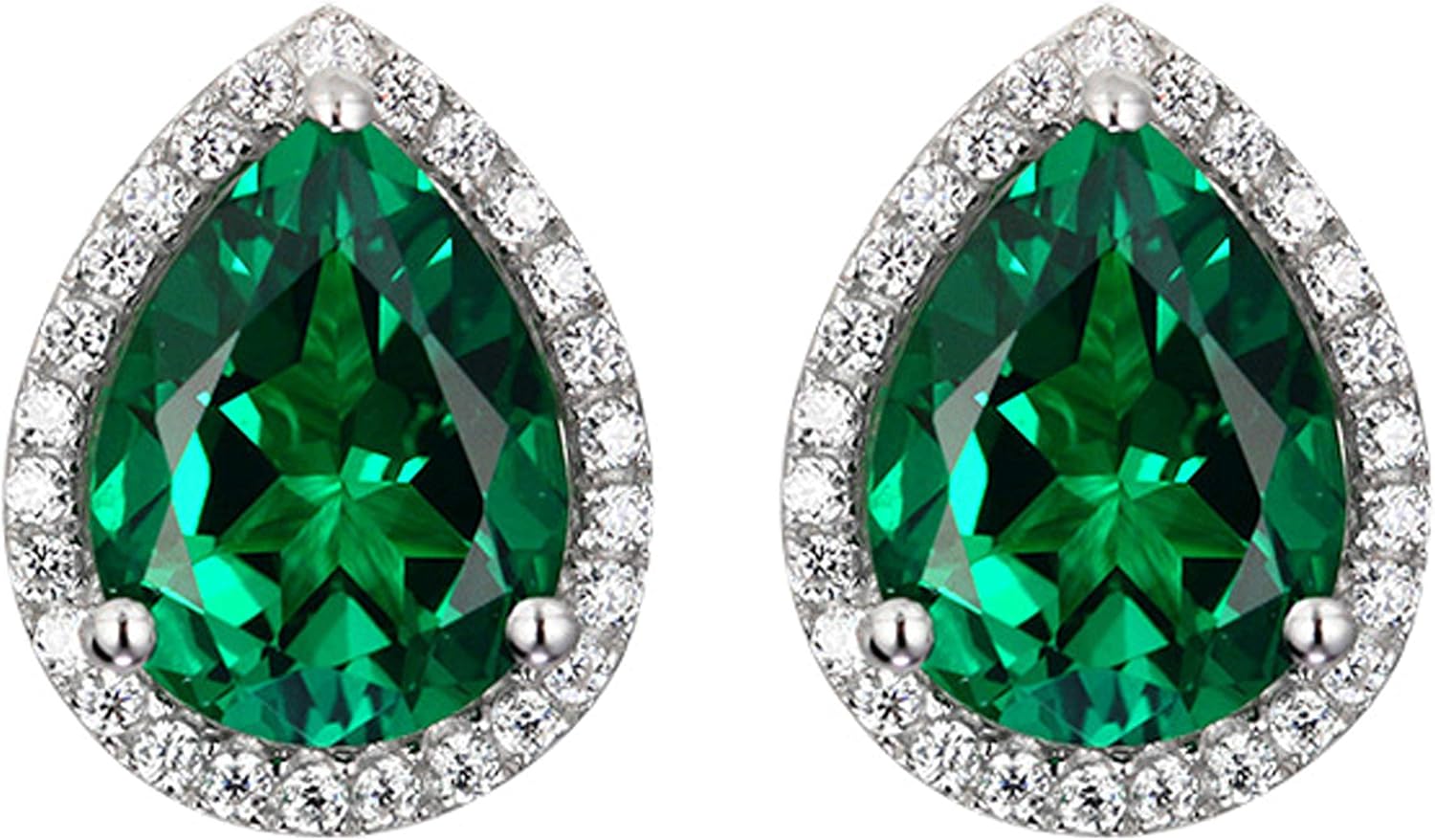 Hiqmic 925 Sterling Silver 4.5ct Droplet Pear shaped Ruby Emerald Zirconia Earrings Ear Stud Piercing White Gold Plated Fashion Jewelry Gift