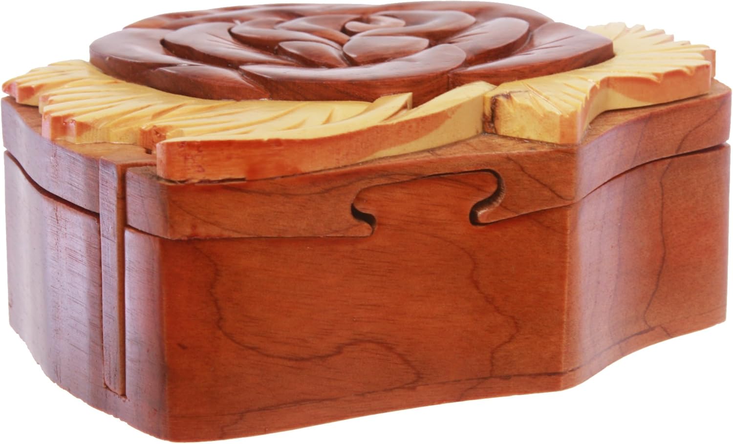 Handcrafted Wooden Rose Flower Shape Secret Jewelry Puzzle Box
