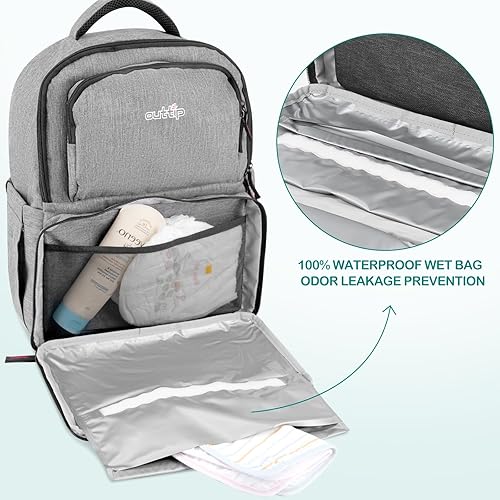 Miniatura 6 de Mochila para pañales para bebé, con cambiador portátil desmontable, 15 compartimentos, bolsa multifunción, bolsas de gran capacidad para niños y