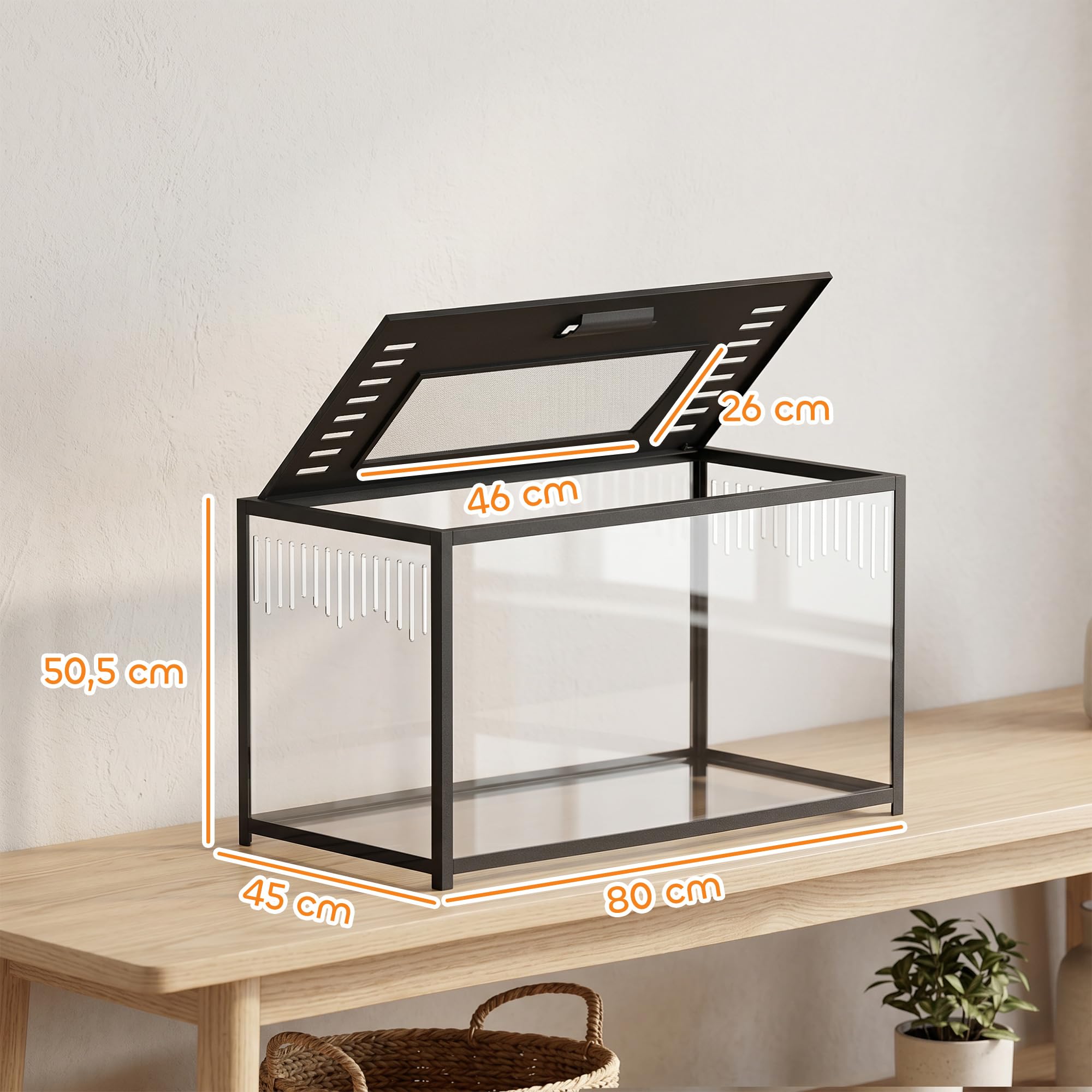 PawHut Gabbia a criceto in metallo con base profonda – Habitat per roditori trasparente di vista panoramica a 360°, coperchio apribile, ventilazione laterale – gabbia per criceto siriano nano, 80 x 45