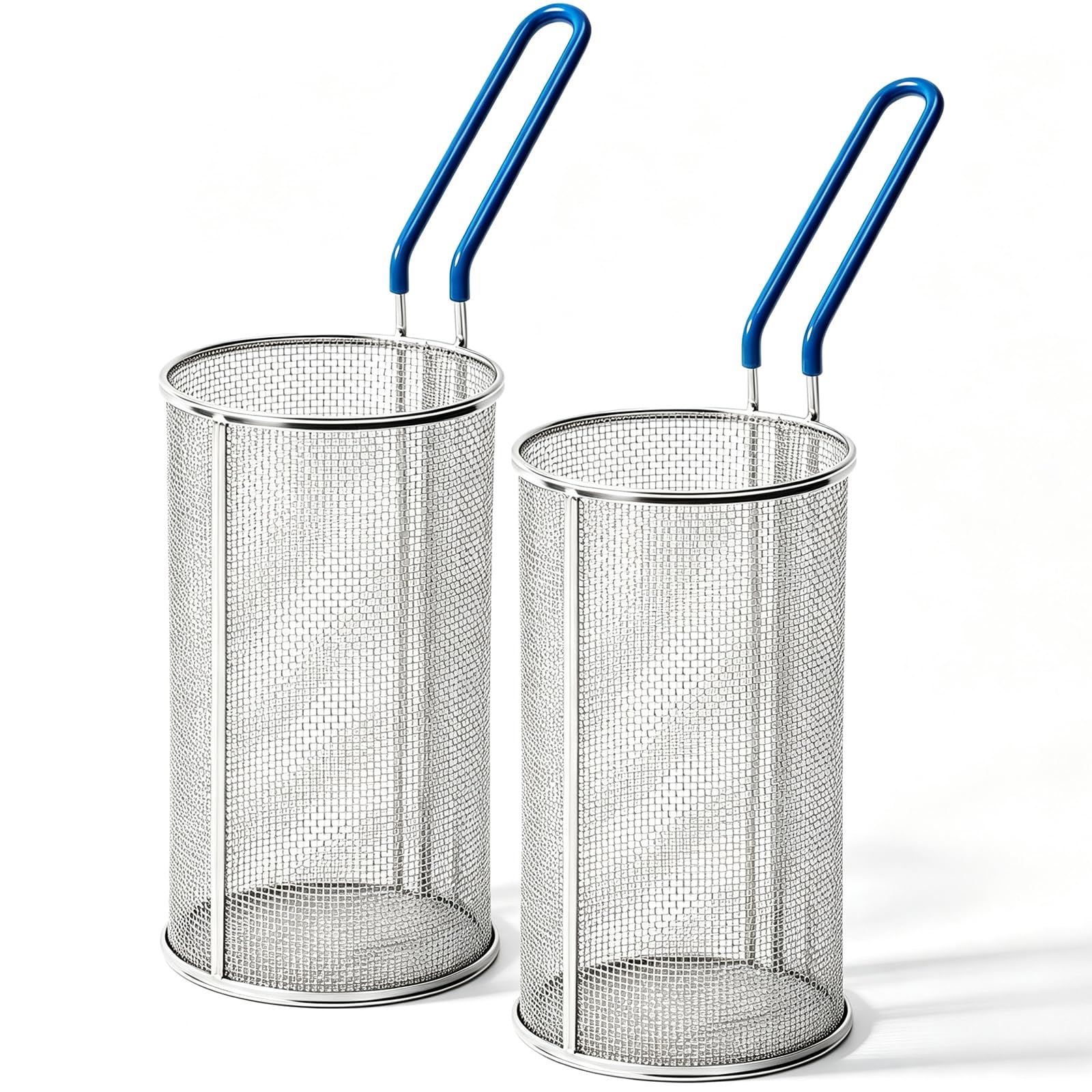 Blulu 2 Pack Stainless Steel Pasta Strainer Baskets 5-1/4" D x 9" H, Blue
