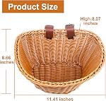 Woven Plastic Bike Baskets- Front D-Shaped Bike Bicycle Basket | Handlebar Storage Container with 2 Adjustable Leather Straps