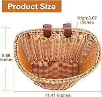 Vista 3 de Cestas de plástico tejidas para bicicletas, cesta delantera en forma de D para bicicleta Contenedor de almacenamiento para manillar con 2 correas