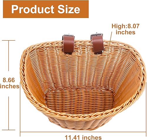 Miniatura 3 de Cestas de plástico tejidas para bicicletas, cesta delantera en forma de D para bicicleta  Contenedor de almacenamiento para manillar con 2 correas