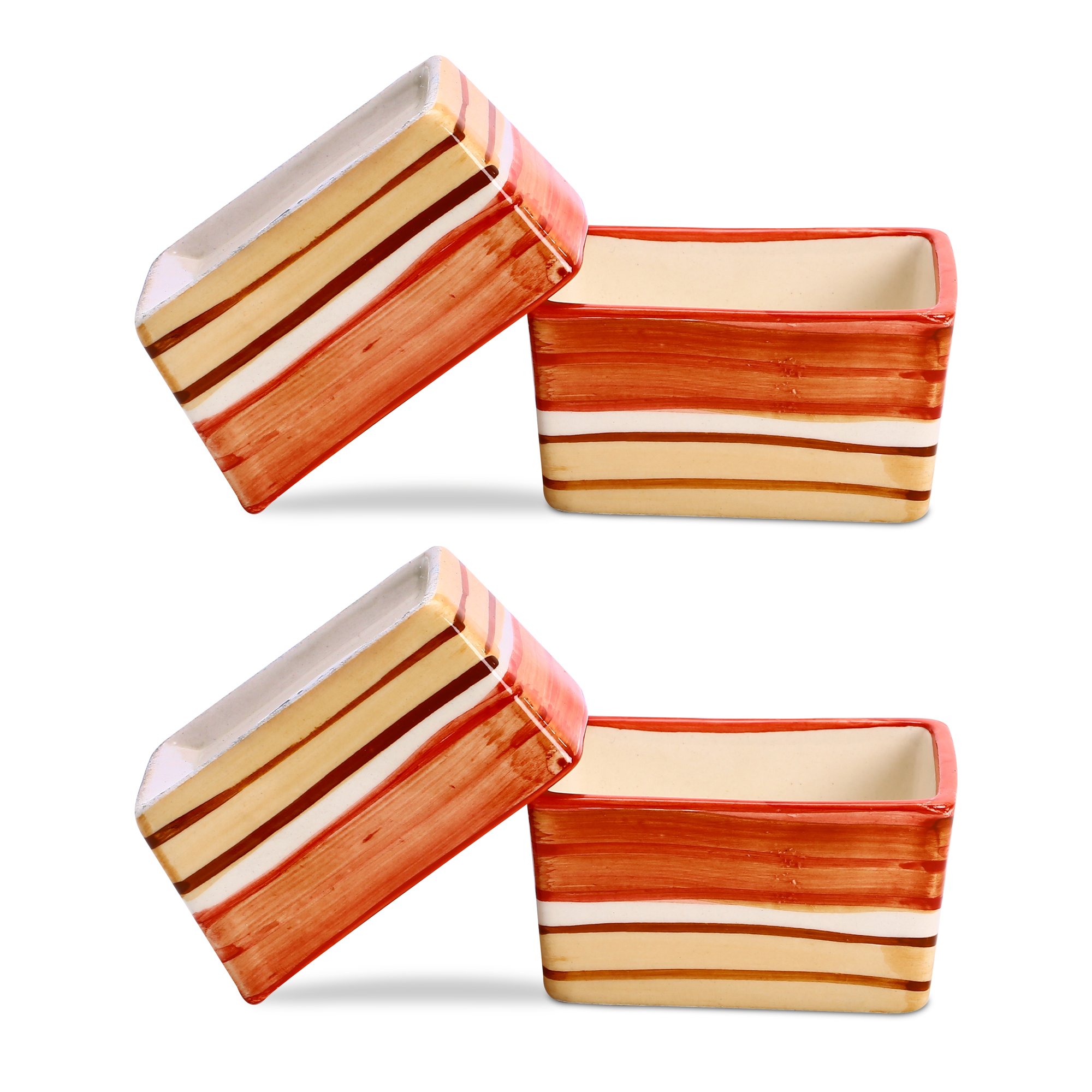 Caffeine Ceramic Stonewear Handmade Orange Beige Dip and Sauce (Set of 4, 40 ml)