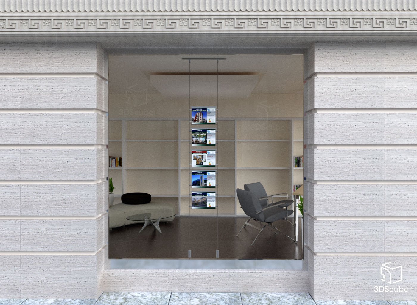 Expositor de Cables Luminoso de una Cara para escaparate EVO LED Kit 1x5 con 5 Carpetas de metacrilato A4 Horizontal, Soporte para anuncios para agencias inmobiliarias, Estudios fotográficos
