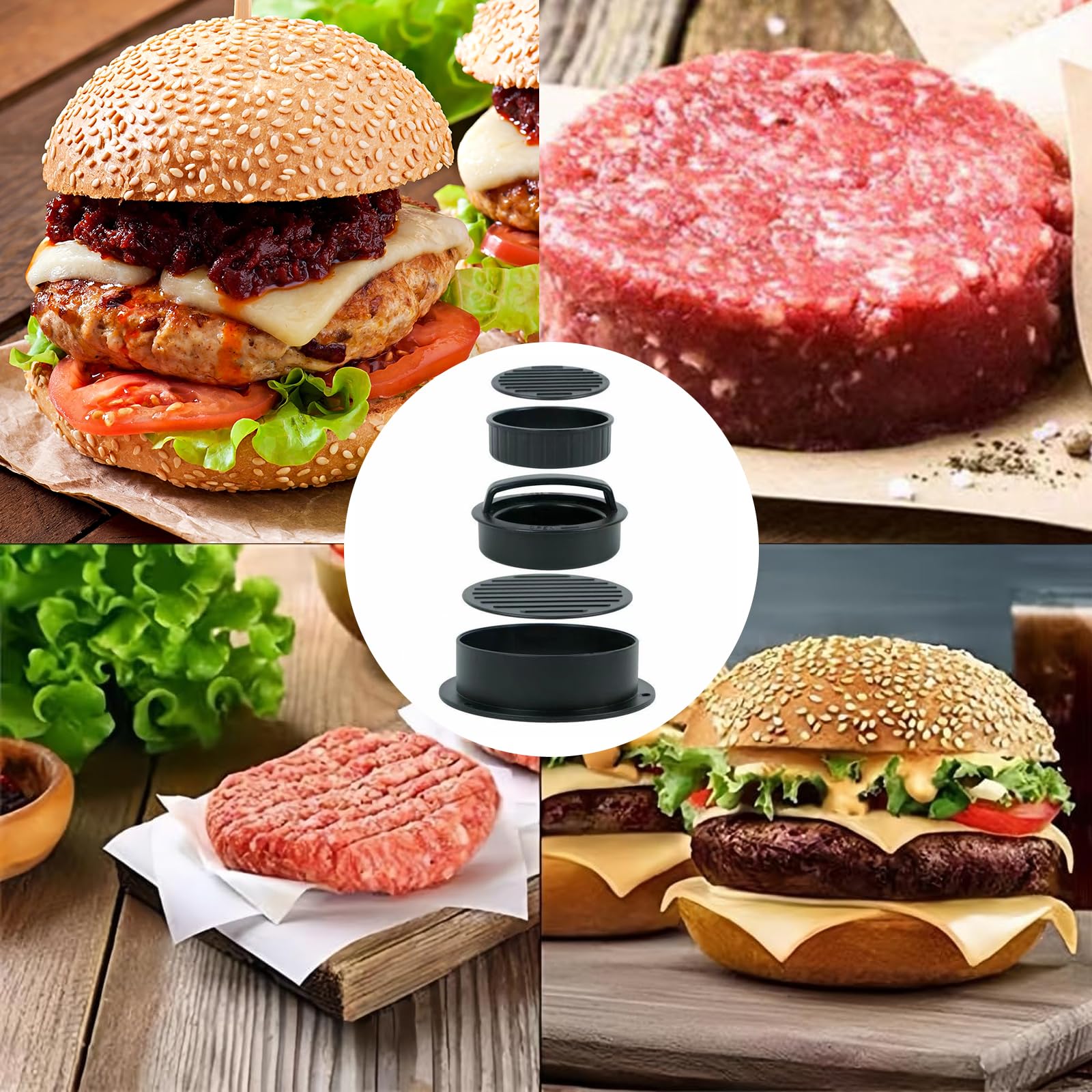Pressa per hamburger, hamburger Pattie Presse 3 in 1, set di 50 pezzi di carta cerata