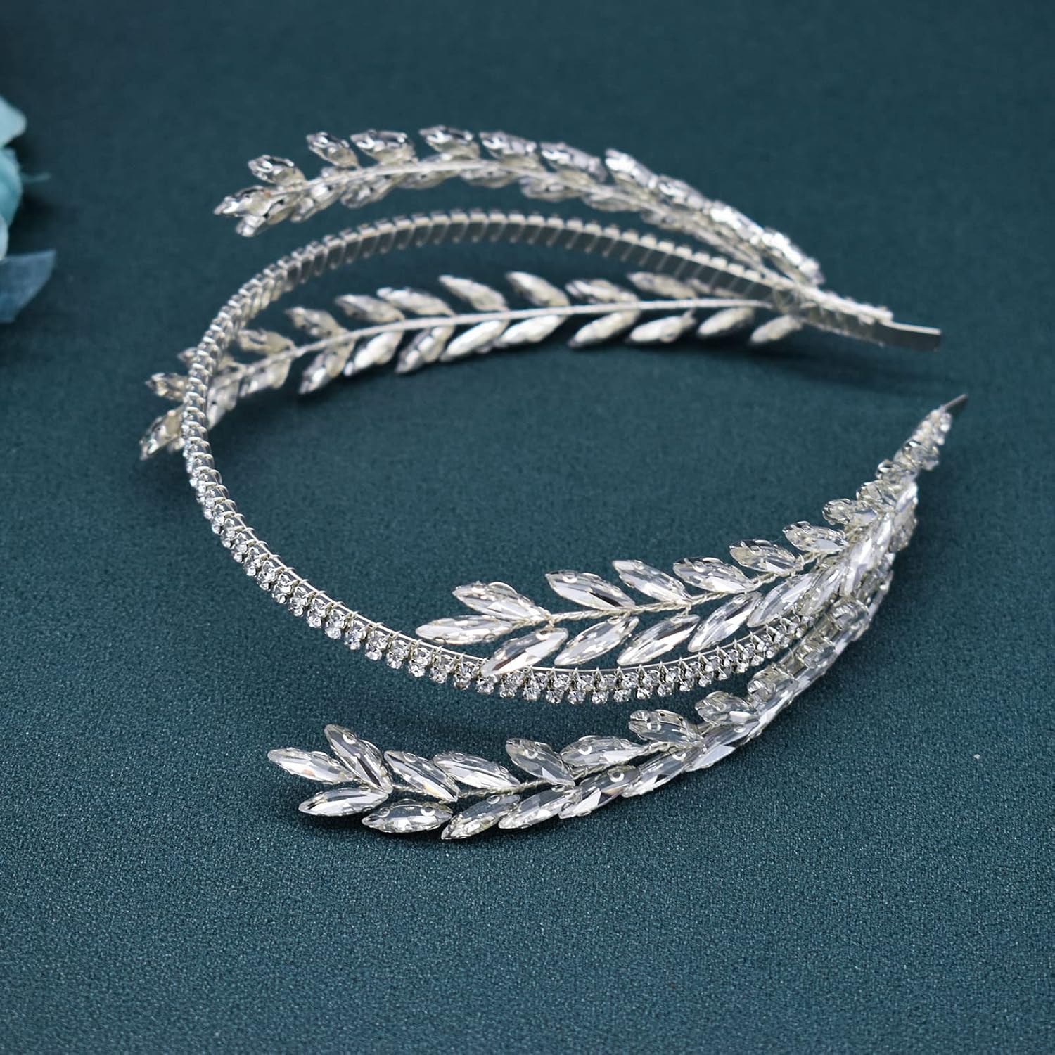 Rhinestone Bridal Headband, Wedding Headpiece for Bride, Wedding Hair Accessories for Brides(Silver) - Image 6