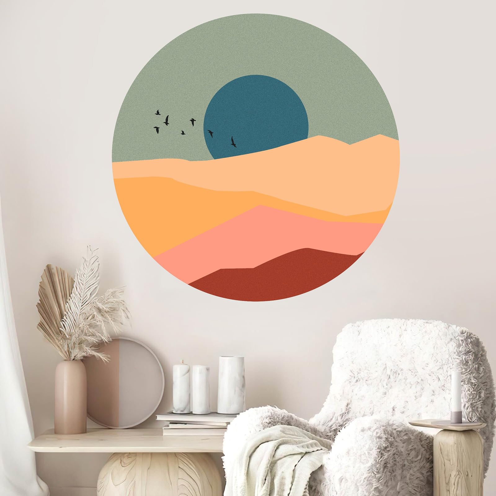TOARTi Mountains Landscape Peel and Stick Wall Decal Round Arch Wall Sticker,Bohemia Wallpaper Hills Wall Sticker Headboard Nursery Wall Decor Circle - Image 2