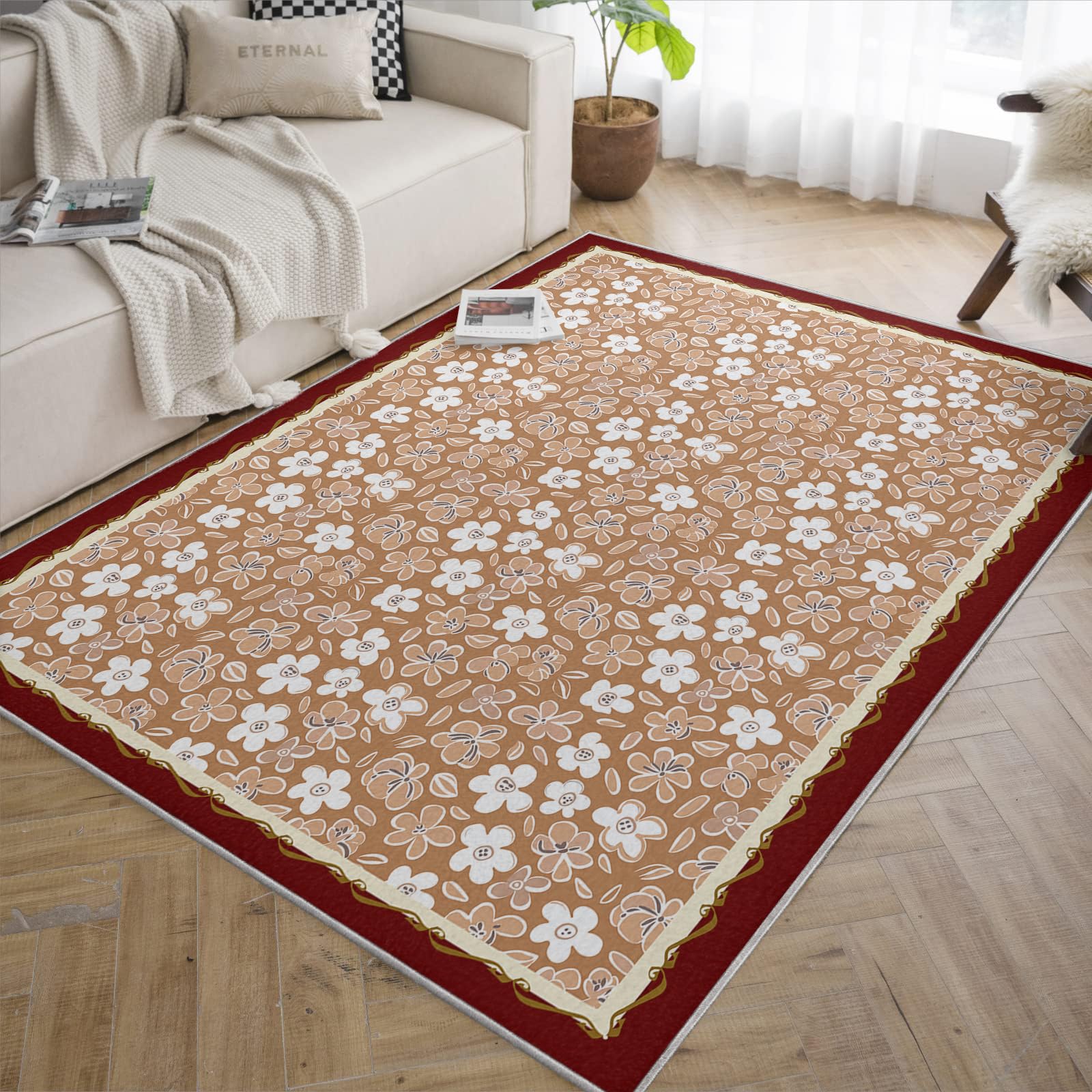 Tapis floraux chauds poils ras lavables boho salon chambre 80x150cm