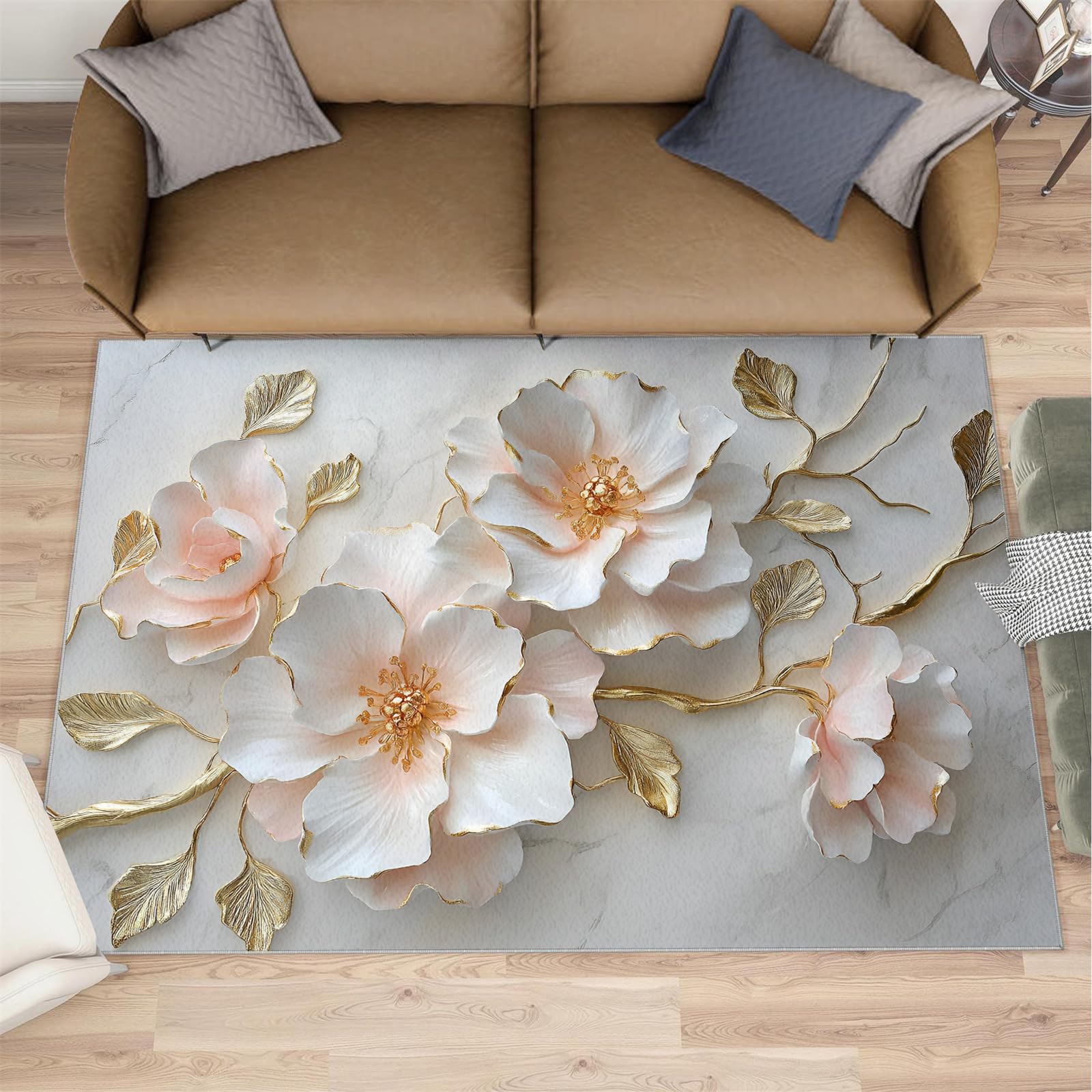 Tapis de décoration de sol au motif floral doré prestigieux