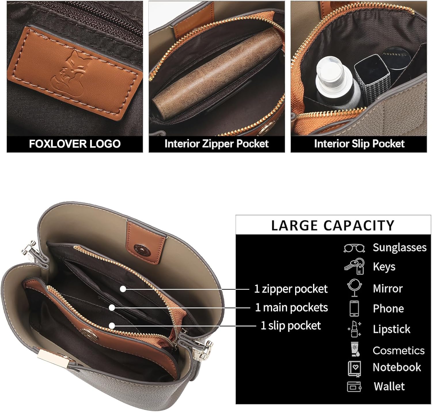 FOXLOVER Lichee Pattern Crossbody Bags for Women Vegan Leather Purses Trendy Shoulder Handbags with Wide Strap