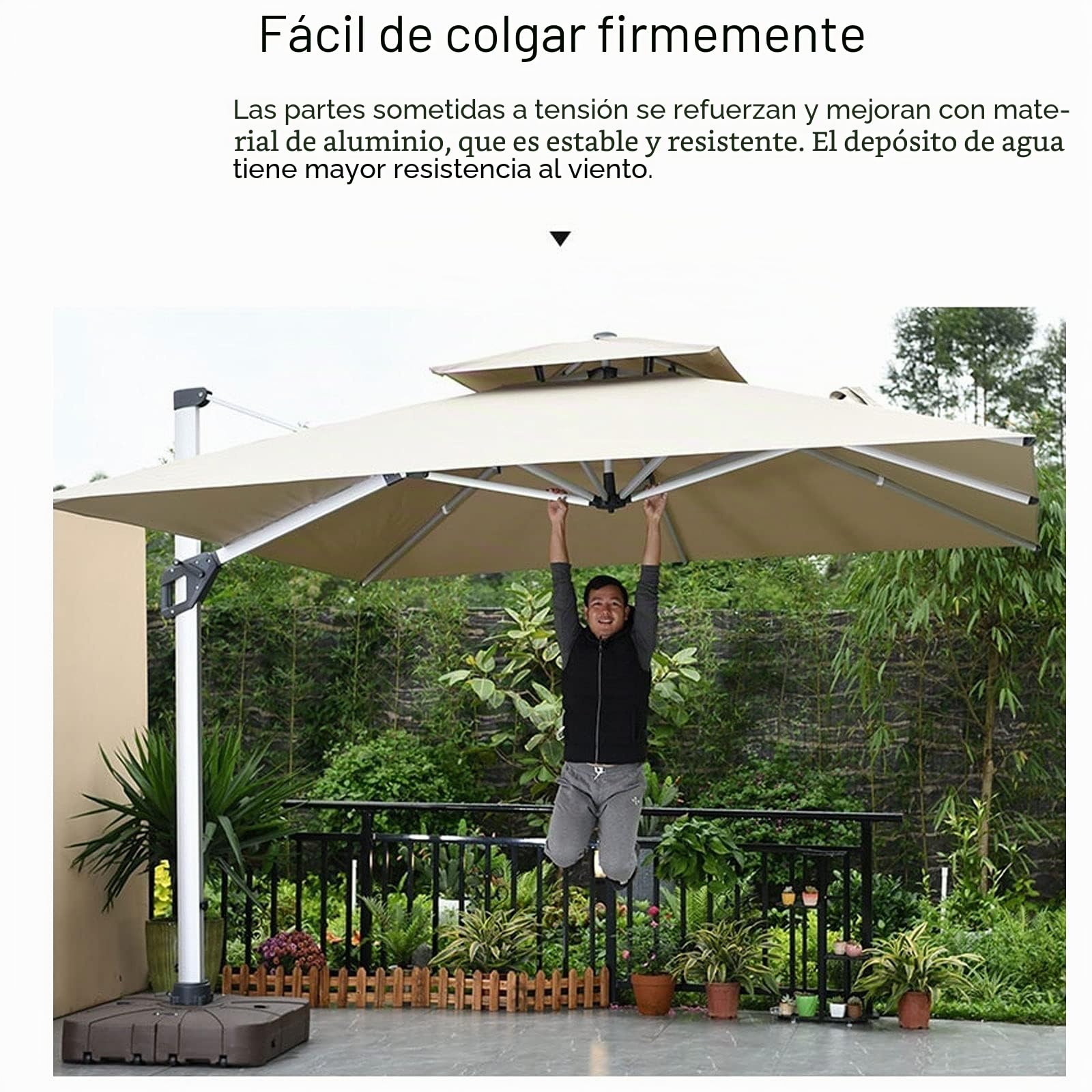 Parasol Excéntrico de Jardín, Mástil de Aluminio con Manivela, Protección UV 50+, 5 Niveles de Inclinación, Sombrilla Voladiza con Mecanismo de Manivela para Exterior, Jardín, Patio,Caqui,2.5m