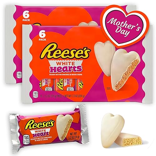 Reeces Heart White Creme - Bocadillos para el día de la madre, mantequilla de maní Reeces, 1.2 onzas, paquete de 6 caramelos para el día de la