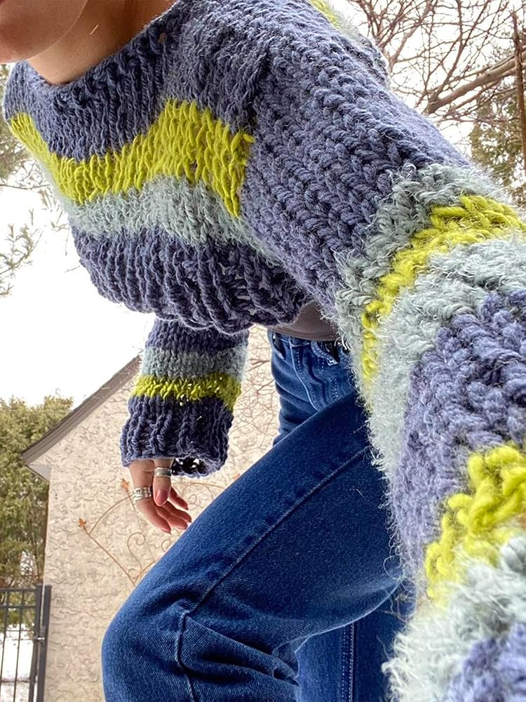 Womens Fashion Long Sleeve Knitted Sweater top 90s Vitnage