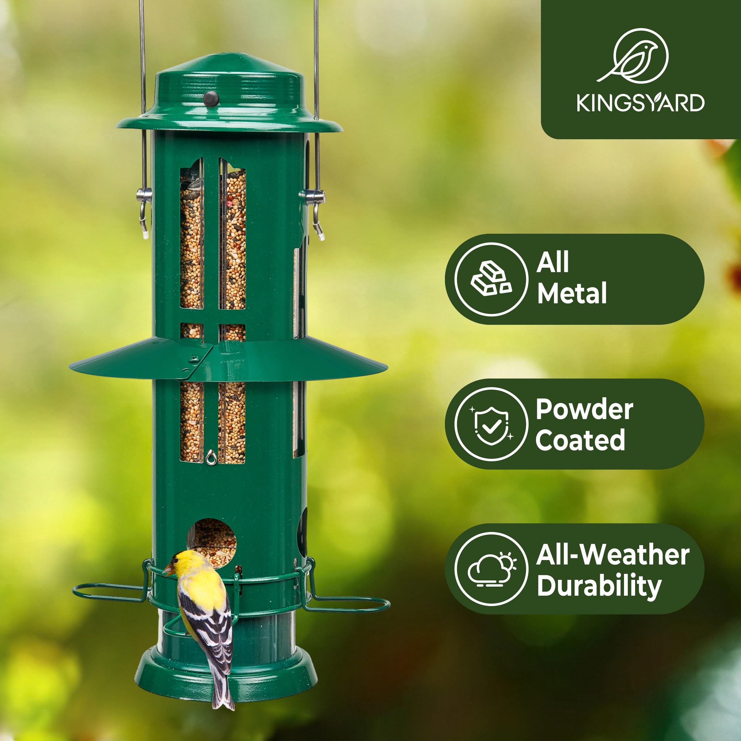 Kingsyard Squirrel Proof Bird Feeder with Removable Base, All Metal - Image 2