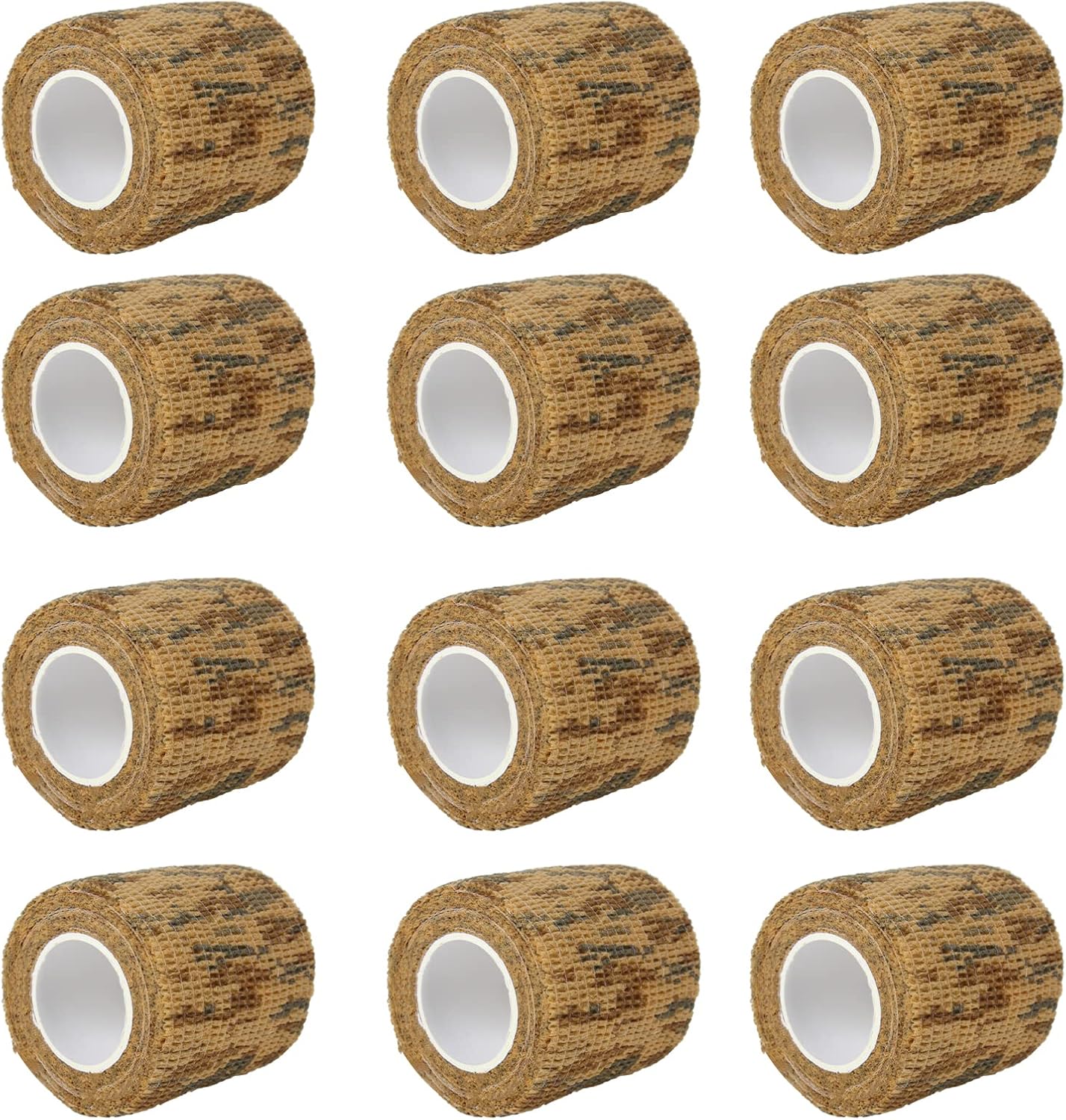 Larcele 12pcs Self-Adhesive Cohesive Bandage Wrap 2" x5 Yards Camouflage Tape Non-Woven Fabric Protective Wrap for Outdoor Camping, Hunting ZZTXBD-05 (Snow Camouflage)