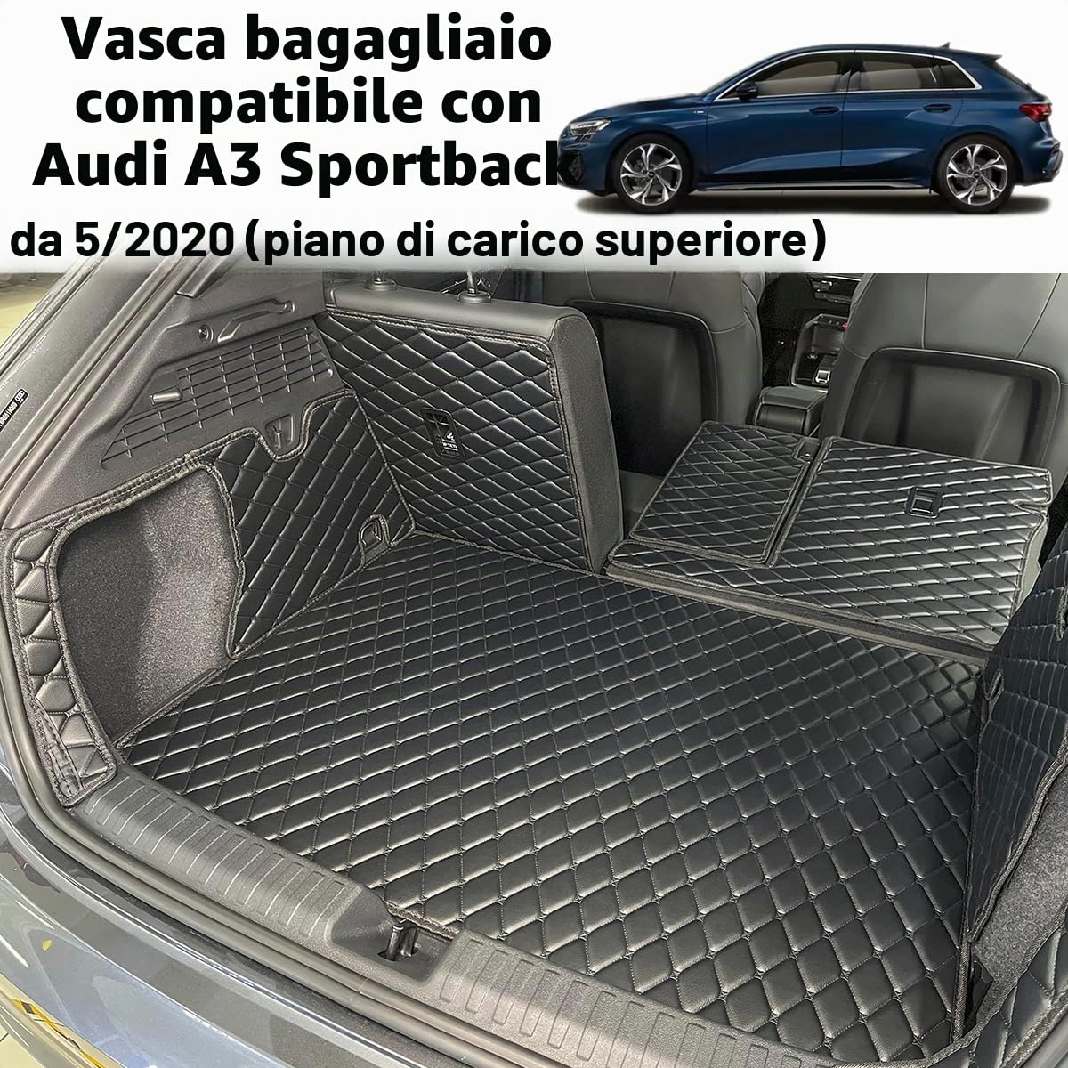 Vasca Baule per Audi A3 Sportback 8Y 2021-2025 (piano di carico superiore) Protezione Bagagliaio su Misura | Tappetino protettivo per bagagliaio