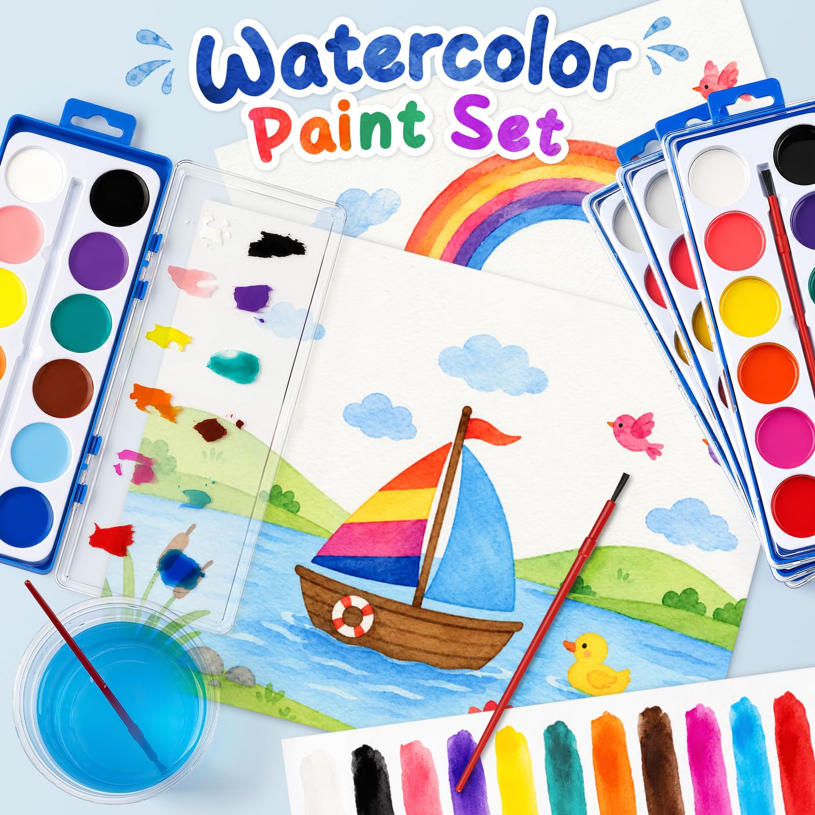 Set di 72 colori ad acquerello, lavabili per bambini, pittura ad acquerello con pennelli, regalo ideale per bomboniere, materiale scolastico e premi in classe, attività artistiche, 12 colori