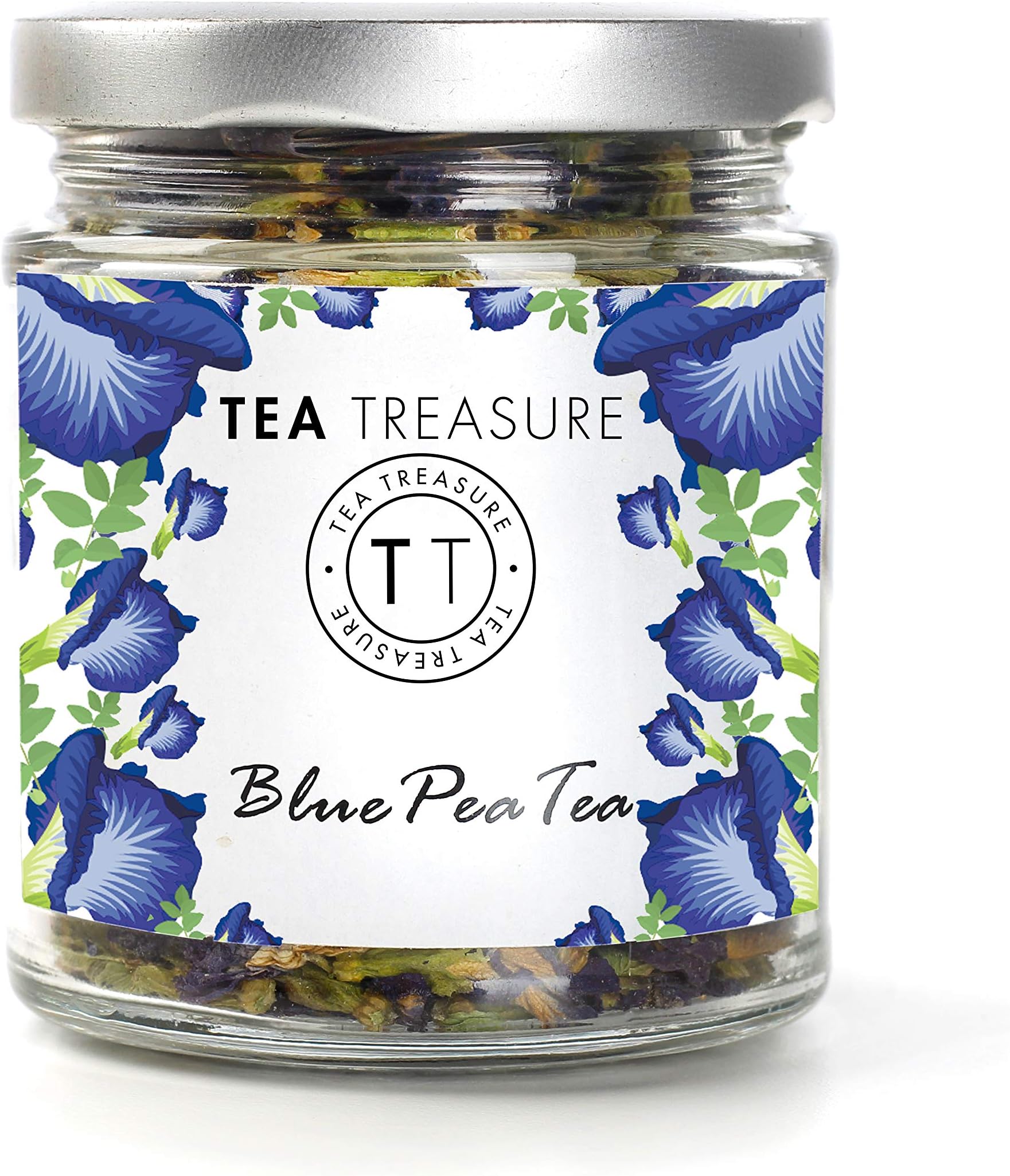 TeaTreasure Blue Tea - 25 gm - Butterfly Blue Pea Tea Flower | Caffeine-Free Herbal Tea | Iced Tea | Good for Hair & Skin | Rich in Antioxidant | NON - GMO | Gluten Free | Vegan | Herbal Tea for Weight Management | Immunity Booster | Stress Relief