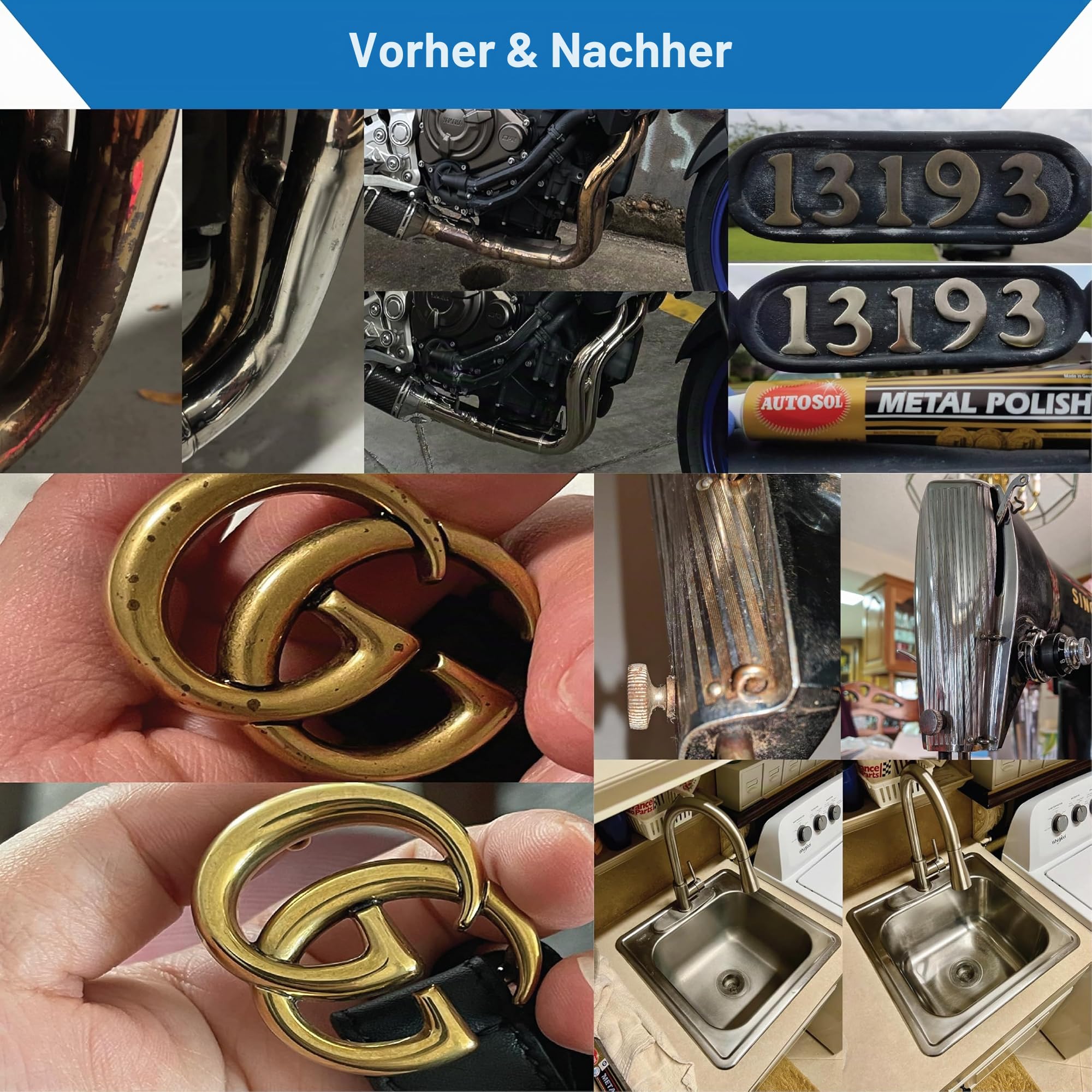 Autosol Metallpolitur 6er-Pack je 75ml | Hochglanz Chrom-Finish | Premium-Politur für Chrom, Aluminium, Edelstahl | Entfernt Rost und Anlaufen | Ideal für Autos, Motorräder, Haushalt