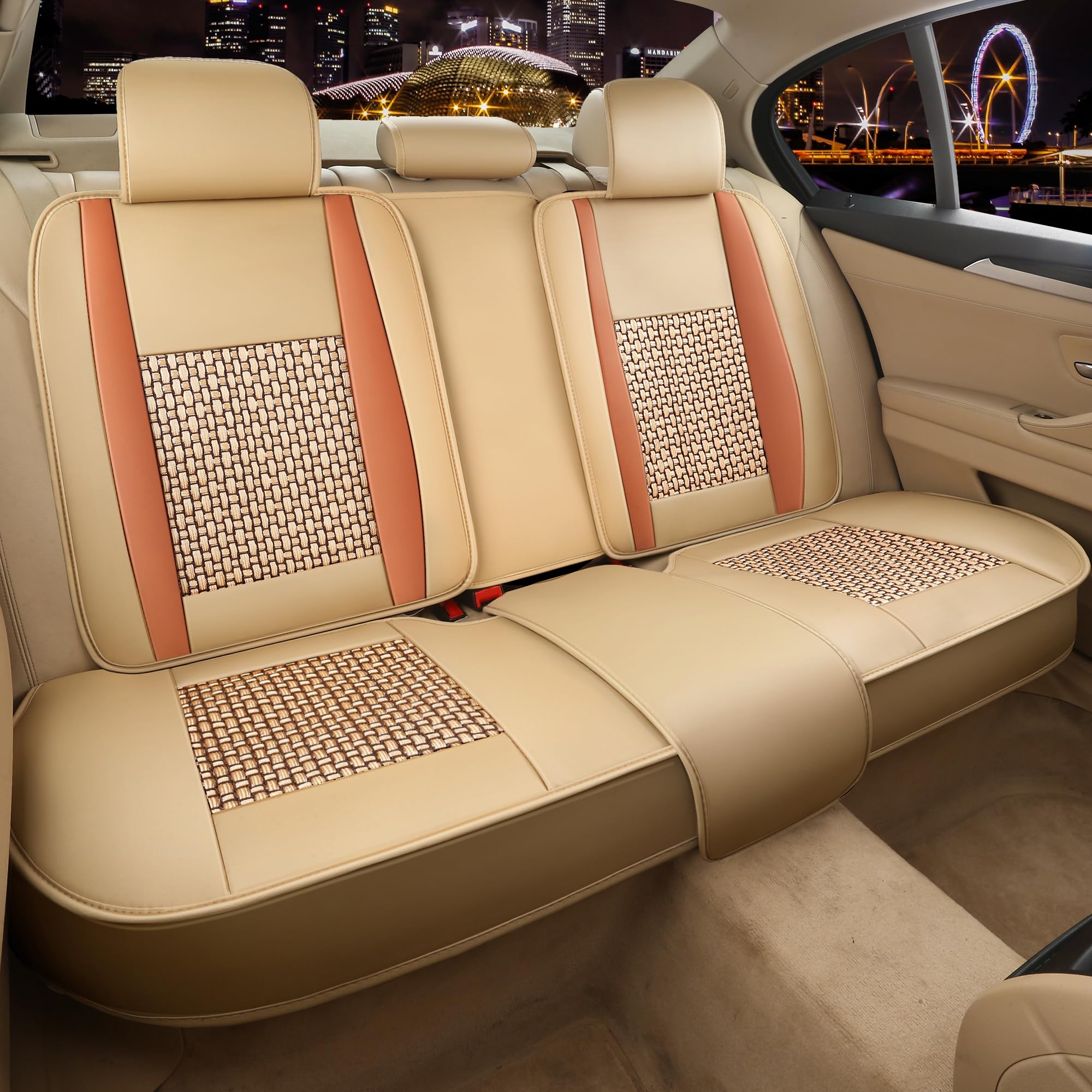 FREESOO Car Seat Cover, Leather Seat Covers Full Set Classic Breathable Padded