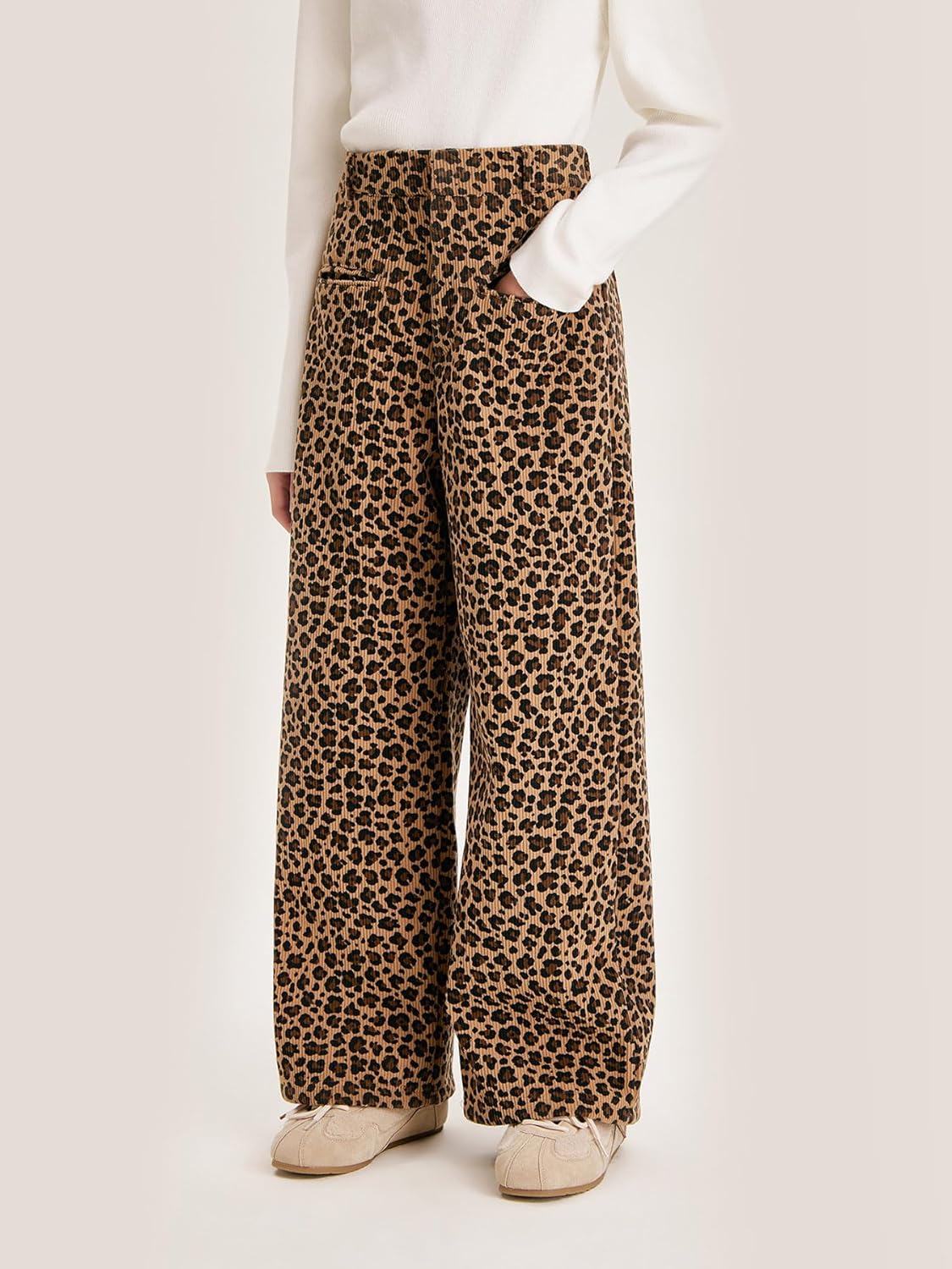 Girls Leopard Print Knit Pants Winter Warm Wide Leg Trousers,Teen Girls High Waist Casual Pants - Image 2