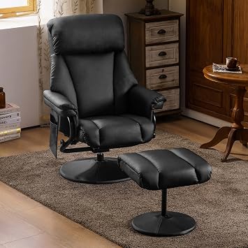 MCombo Swivel Recliner with Ottoman, TV Chair with Vibration Massage, Ideal for RV Small Space, Living Room & Bedroom 4539 4828 (Faux Leather, Black)