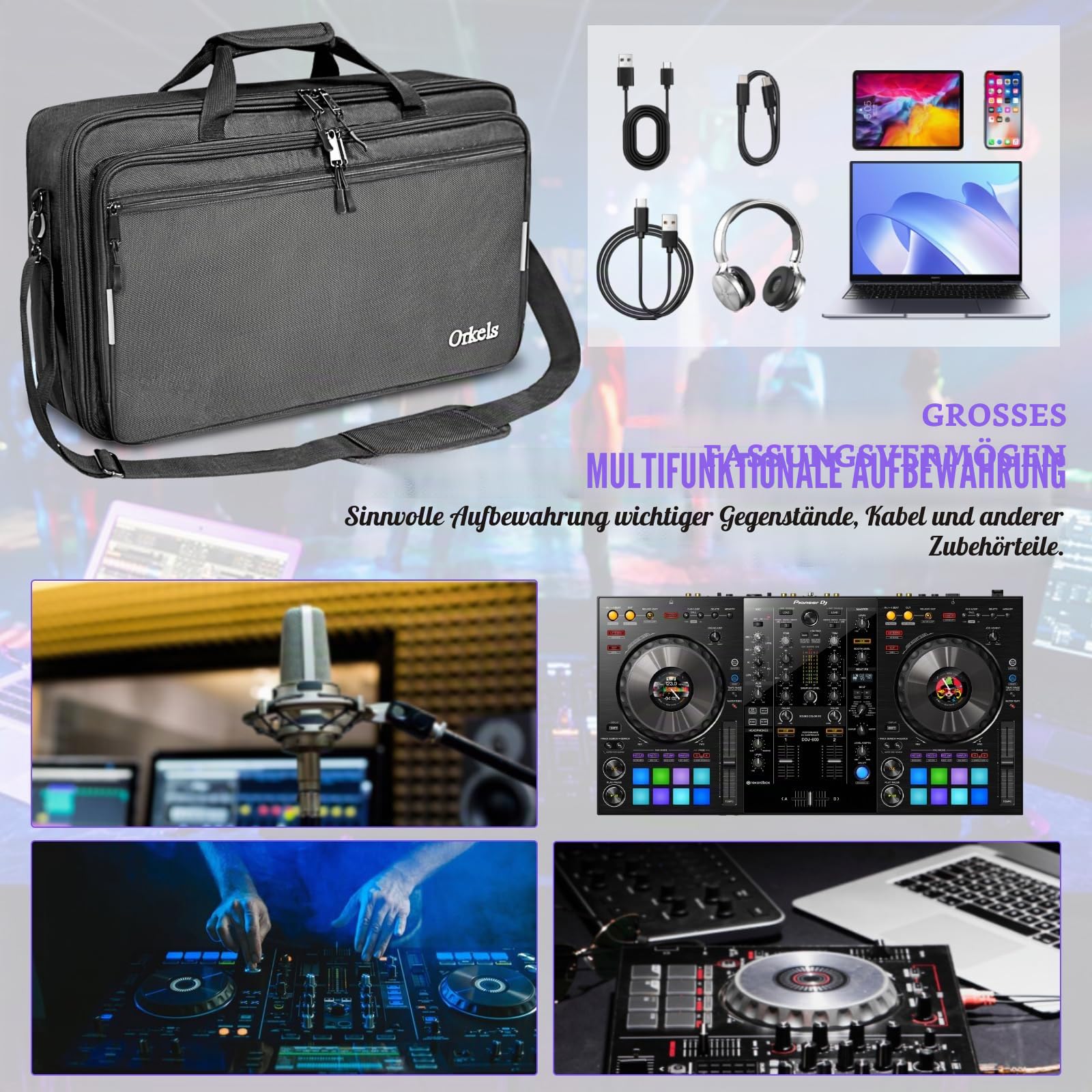 ORKELS Tasche für DDJ-FLX10, FLX6-GT, GRV6, REV5, REV7, 800, XDJ-RR, 1000SRT, RX, S8, SX, SX2, SX3, Inpulse 500, L-71 cm B x 40 cm T x 15 cm.