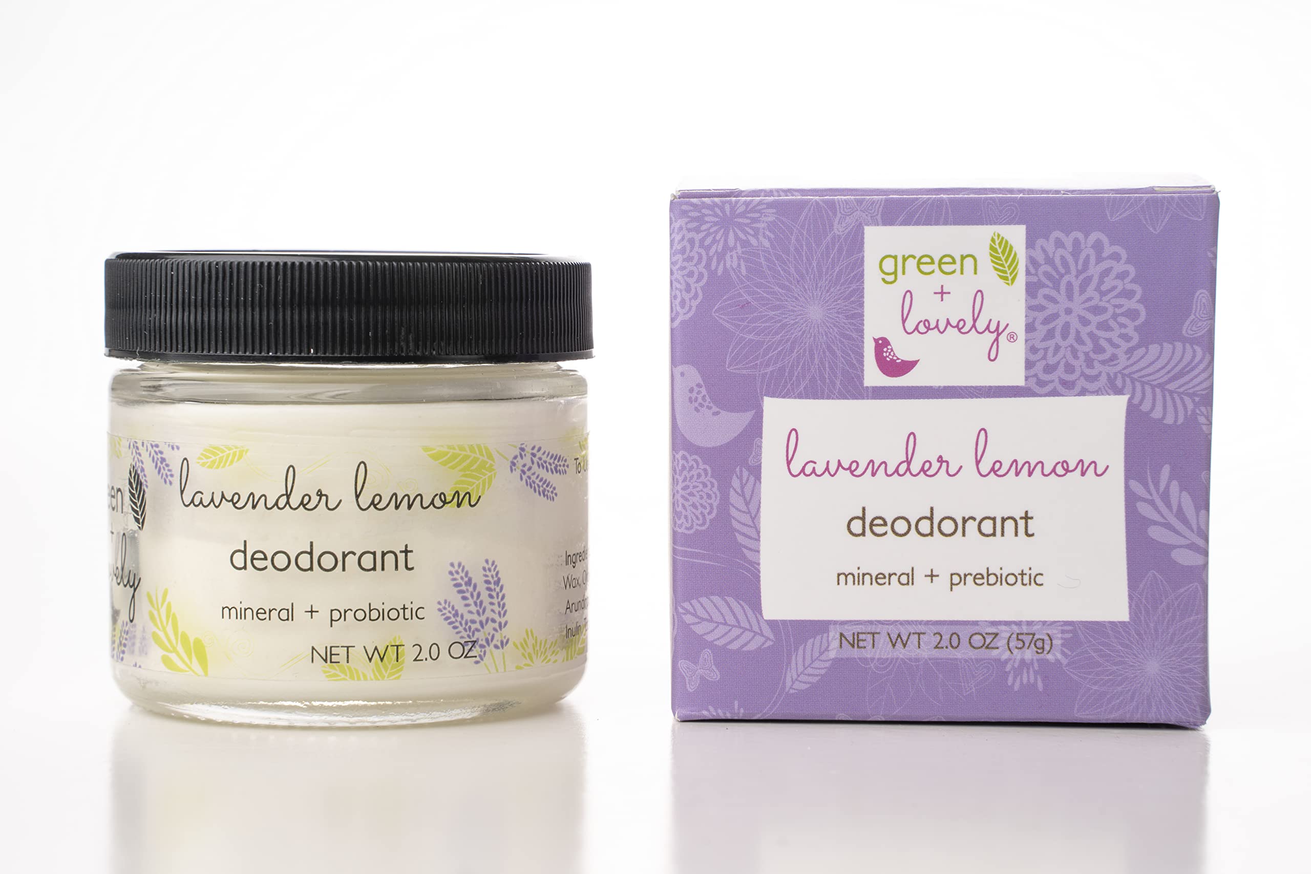 Lavender Lemon Natural Deodorant, Mineral + Probiotic Formula. Vegan. 2-oz Jar.