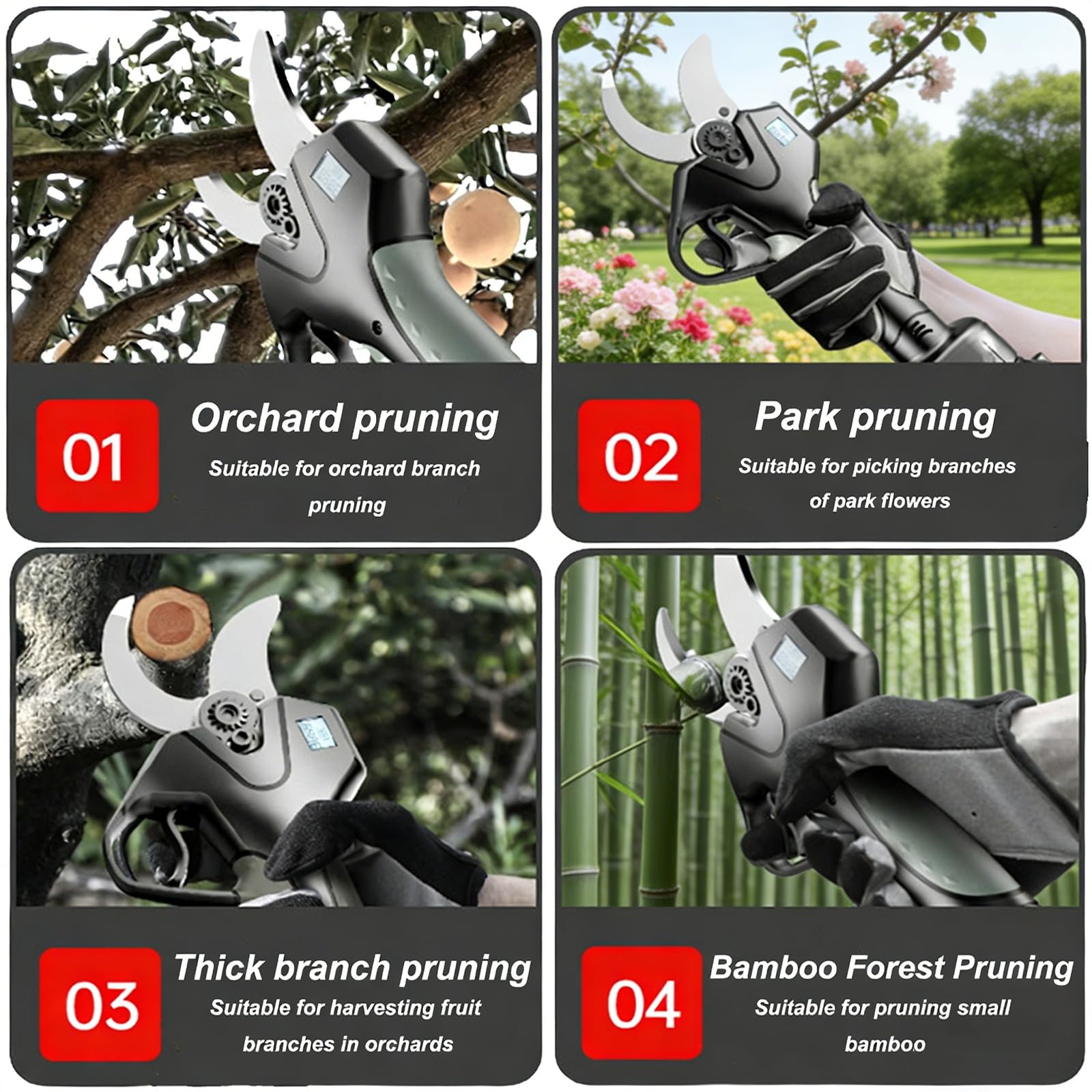 Tijeras de podar eléctricas, tijeras profesionales progresivas de 50 mm, tijeras de podar profesionales a batería, para jardinería de olivos, árboles frutales y viñedos.(Two Batteries)