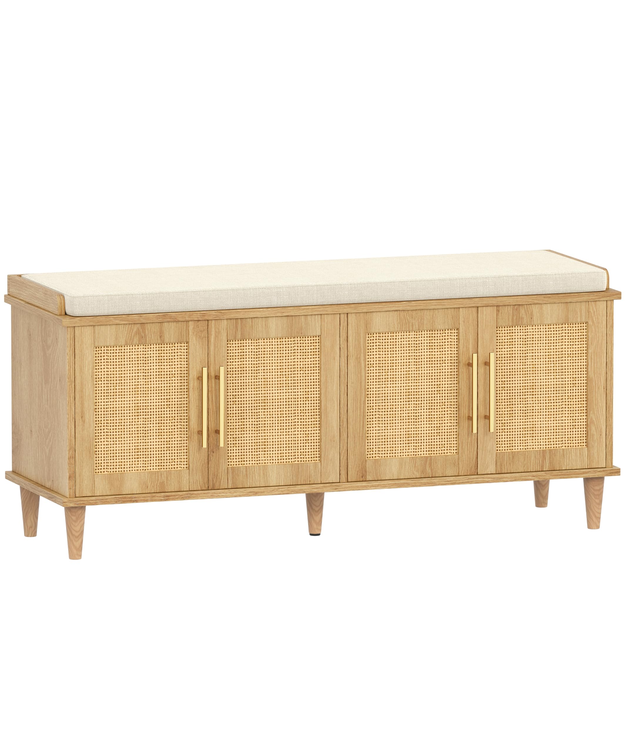 Wide Rattan Shoe Storage Bench with Four Doors