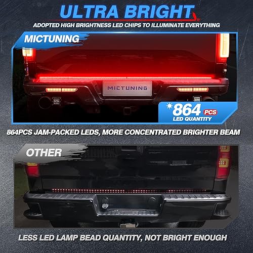 Miniatura 3 de MICTUNING Barra de luz LED triple de 60 pulgadas para portón trasero IP68, marco de aluminio plegado para enchufar y usar, con conector plano de 4