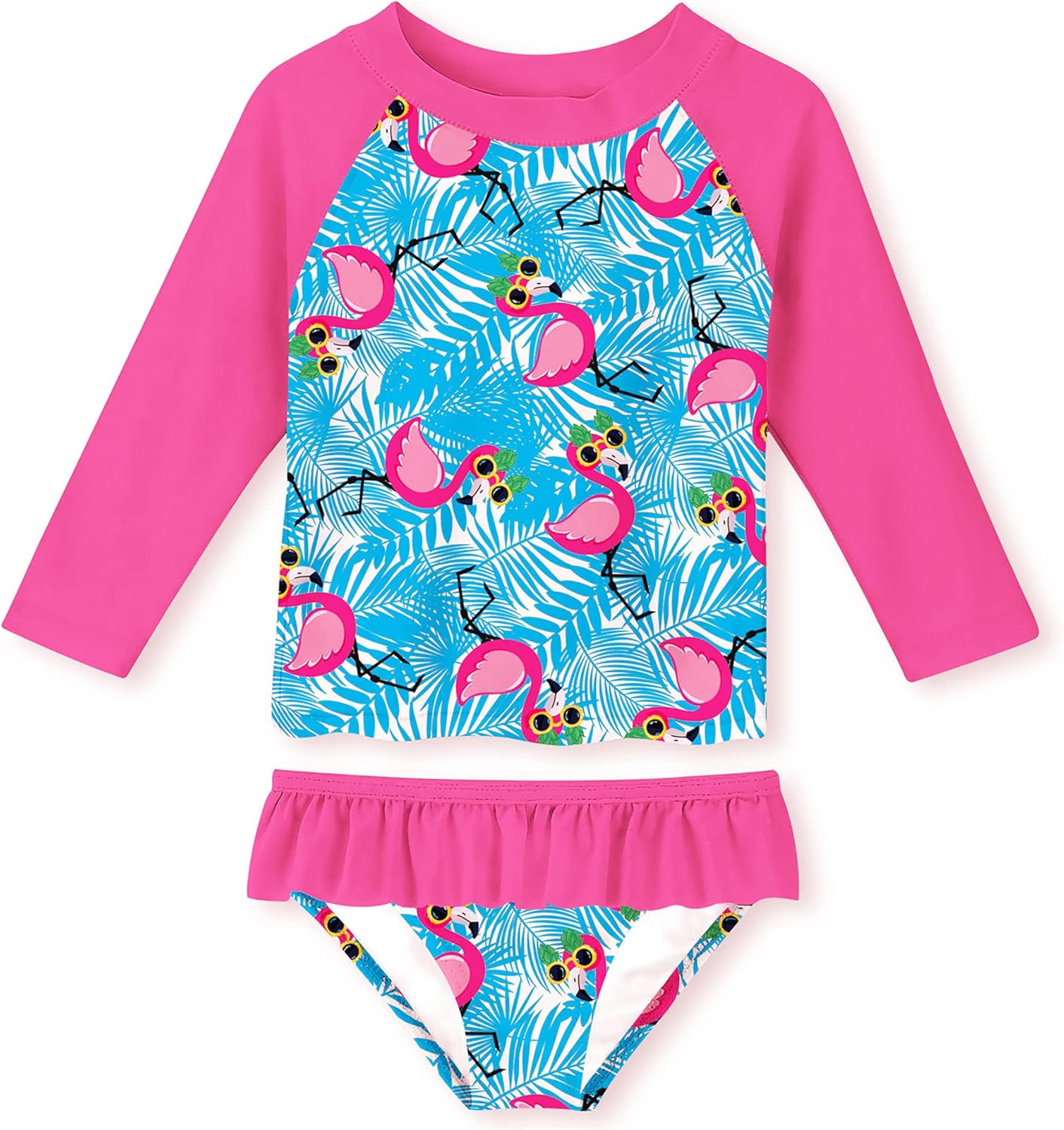 Funnycokid Girls Rash Guard Swimsuit Set Long Sleeve Bathing Suit Two Piece 2-10 Years