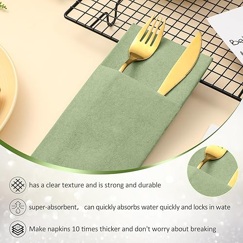 Miniatura 4 de 35 servilletas de bolsillo, servilletas de lino con tacto de lino, servilletas de papel desechables Airlaid preplegadas con bolsillo integrado para