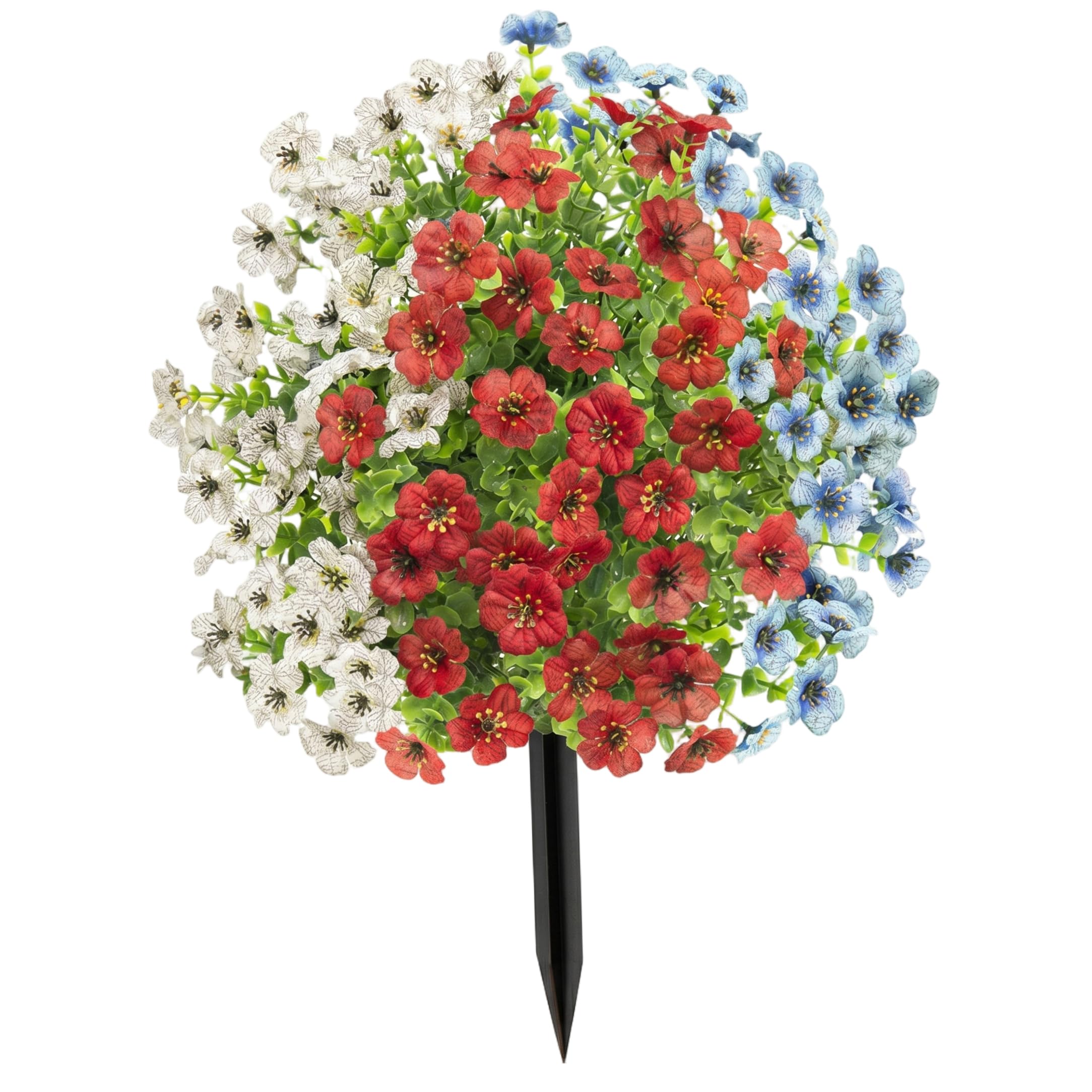 Xoeryoy Red White Blue Artificial Flowers, 22in Artificial Star Topiary Tree with Ground Stake & Wreath for Independence Day Decor, Indoor & Outdoor