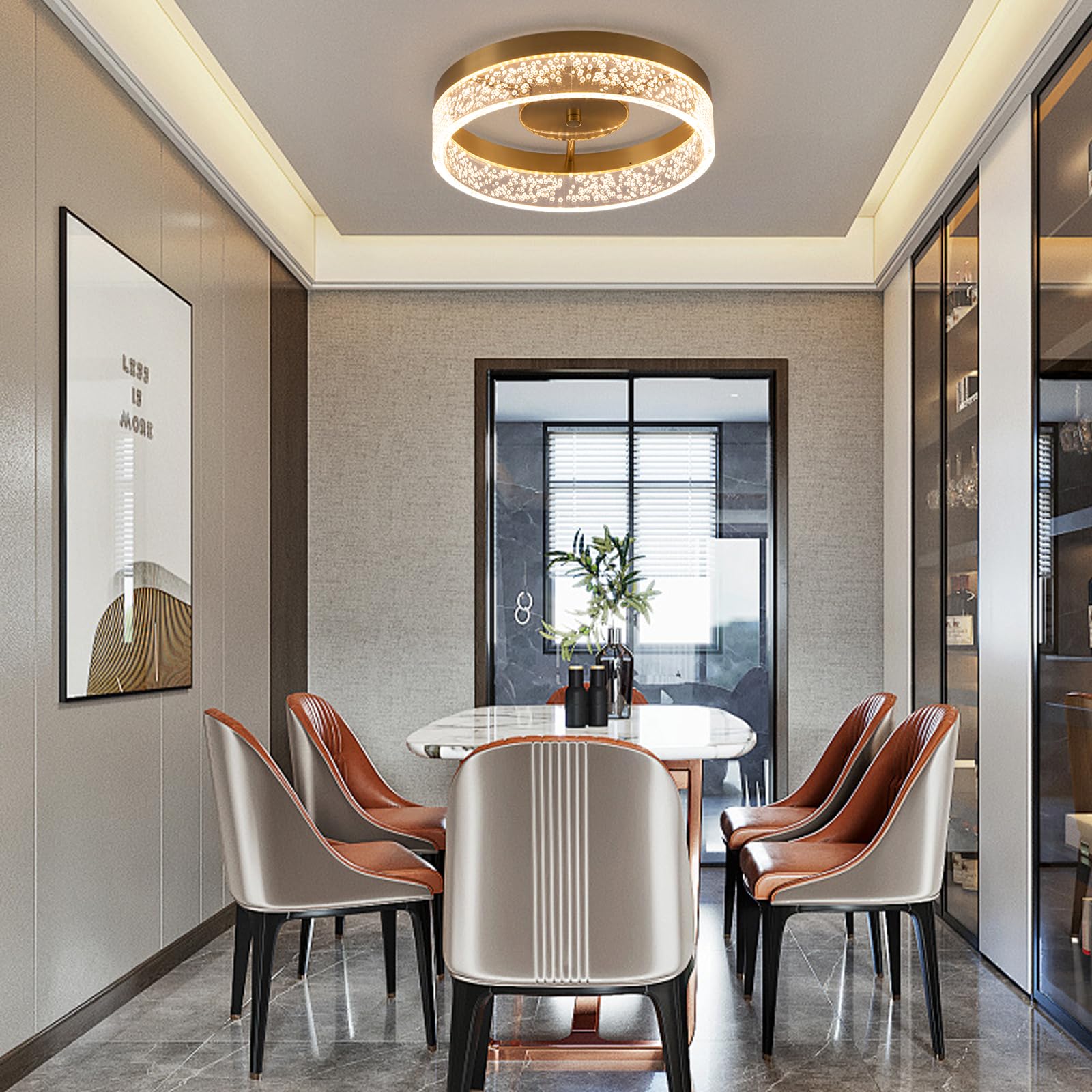Qcyuui LED Deckenleuchte, 20W Flachmontierte Küchenbeleuchtung in Gold mit Klarer Acrylischer Lampehaube, Runde Deckenlampen für Wohnzimmer, Flur, Schlafzimmer und Küche