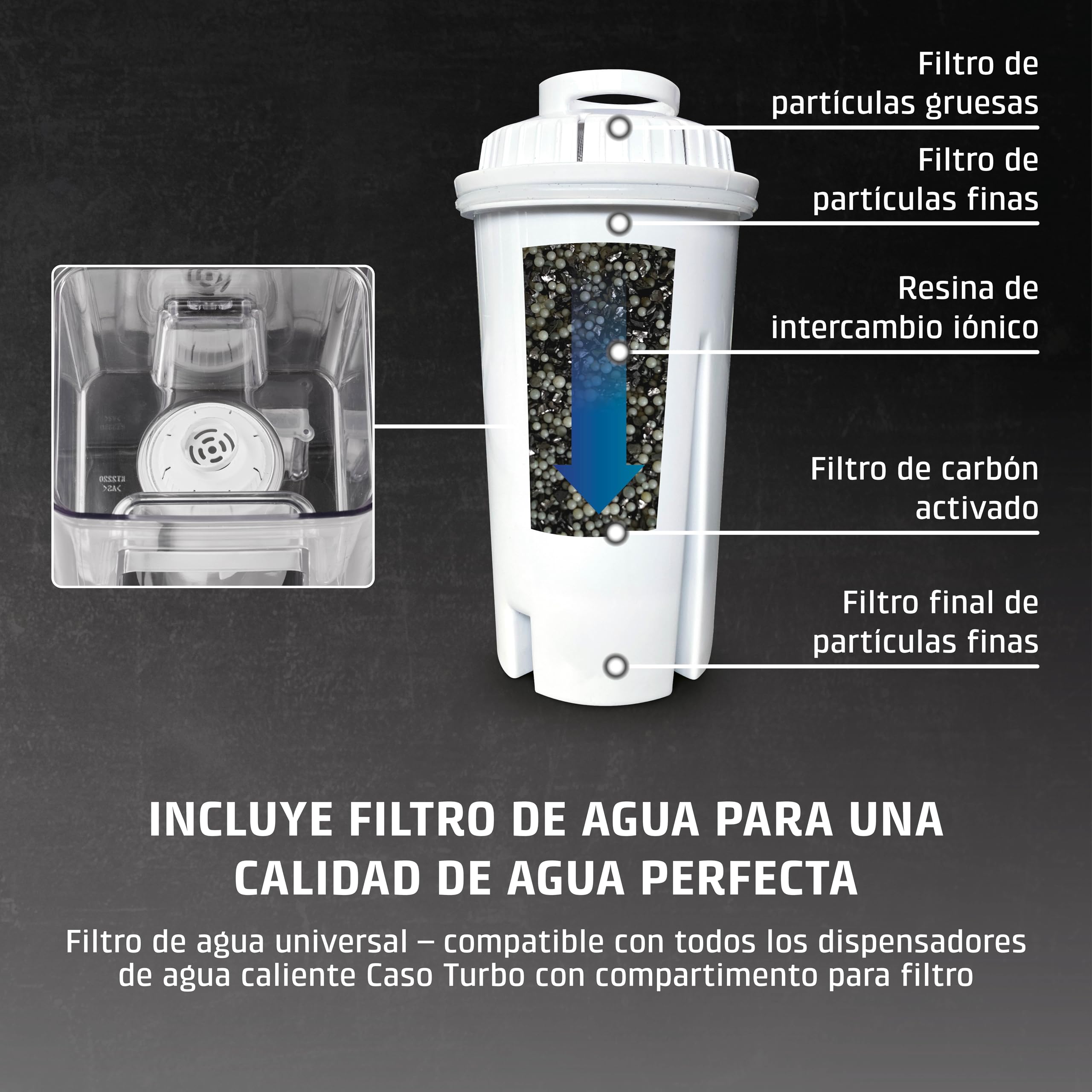 Caso HW 1660 - dispensador de Agua Caliente 4L - hervidor de Agua electrico - Agua Caliente en Segundos - Temperatura 40°C a 100°C - 7 cantidades de Salida - Filtro Antical y Anti Impurezas