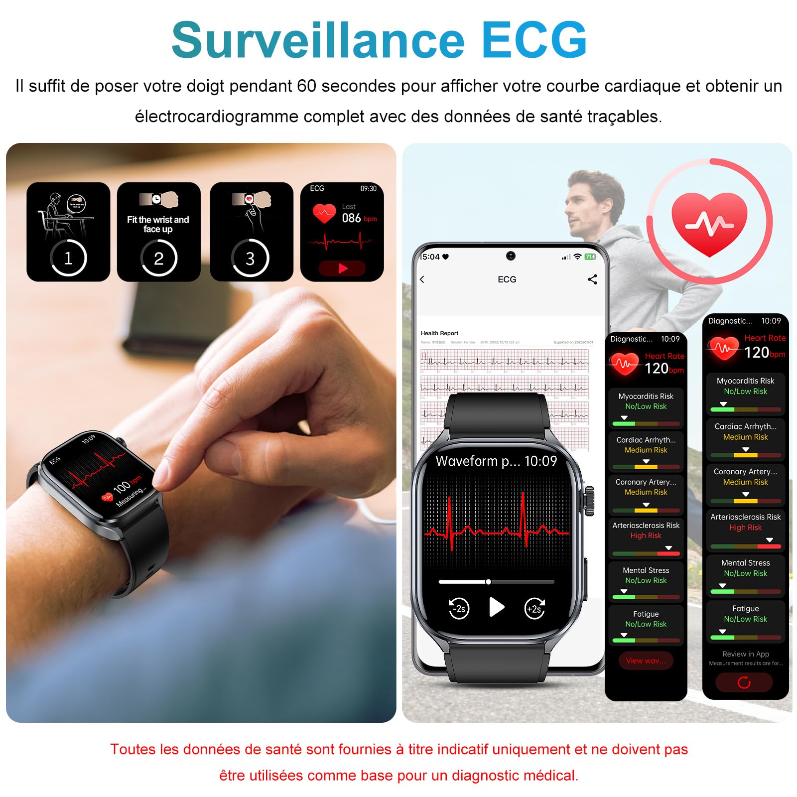 Montre Connectée Homme avec ECG+HRV, 2.0" AI-GPT Smartwatch avec Torche LED | Assistant IA & Cadrans IA personnalisables, Mini-bilan de santé, Étanche IP68, Appel Bluetooth, SOS, Analyse du Sommeil