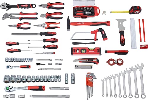 Meister 8971470 Mallette à outils solide en aluminium 131 pièces pour la maison, le garage et l'atelier, remplie professionnellement, boîte à outils complète avec outils - 12