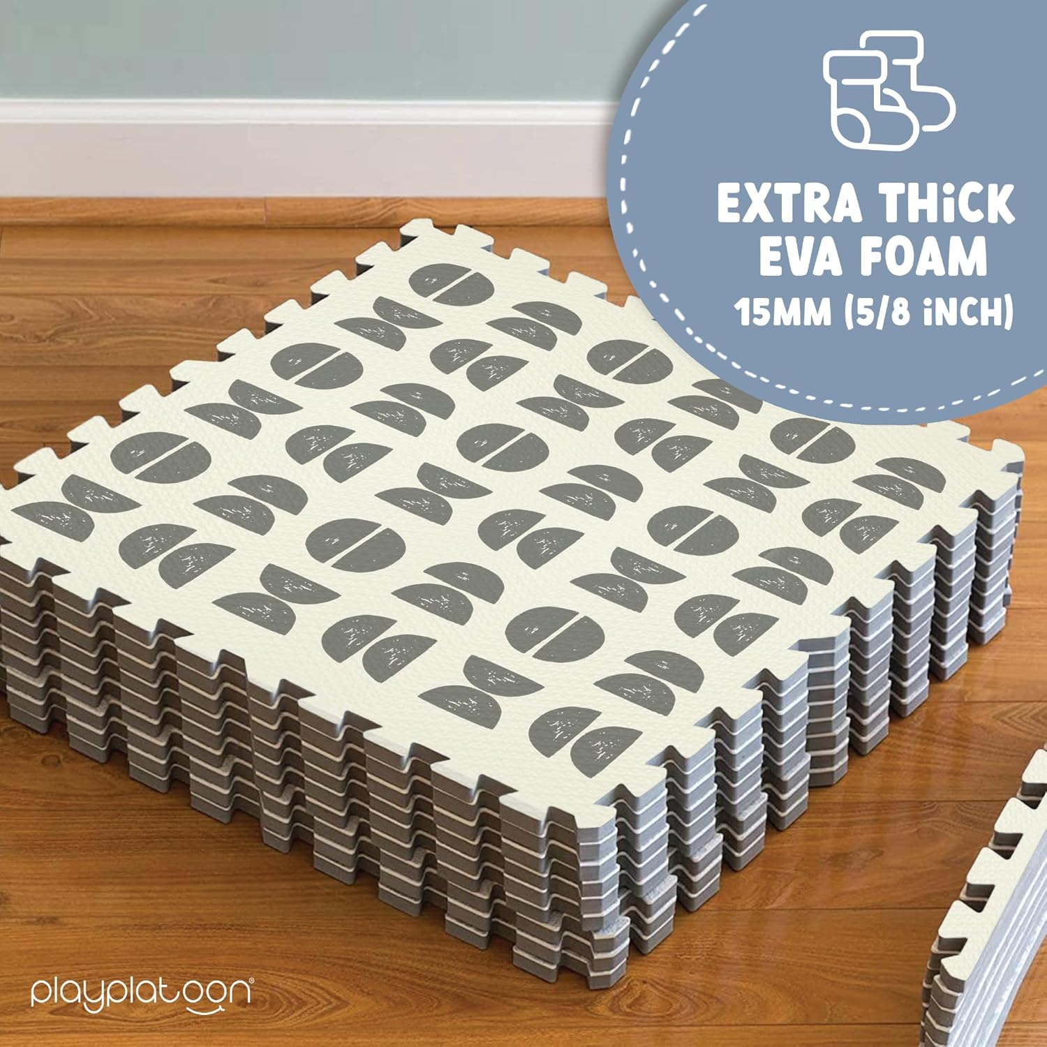 Play Platoon Non-Toxic Kids Play Mats for Floor, Extra-Thick Foam Tiles, Playmat for Toddlers & Childrens Playroom, Wooden Rainbow Stacking Toy Ring Stacker Toy, Educational Interactive Learning Toys