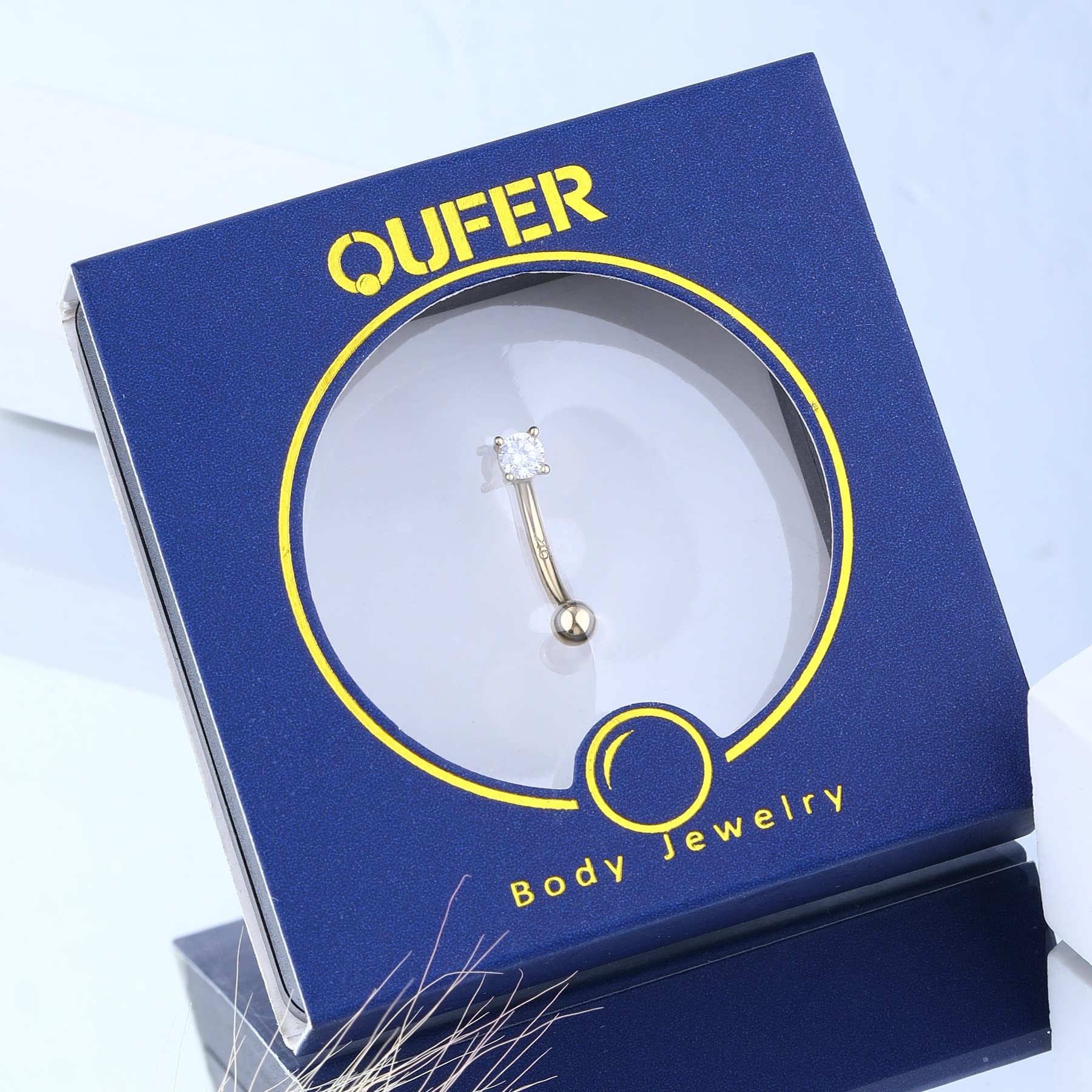 OUFER Piercing de oro real de 9 quilates con forma de corazón de 16 g, barra de cejas, hélice, caracola, circonita cúbica, cartílago, pequeña barra curvada, labret, plátano, tragus, mujeres y hombres