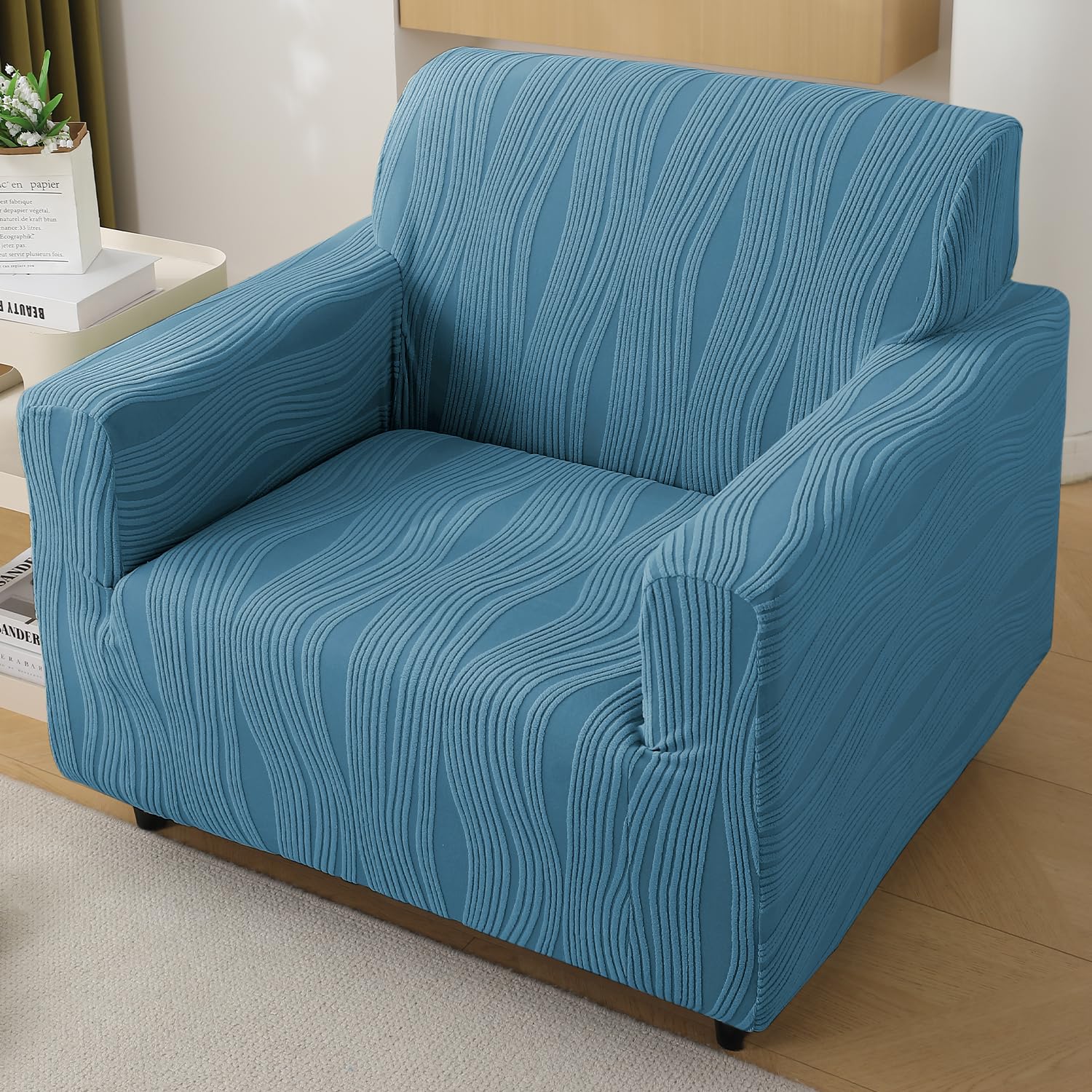 HOKIPO Nestiva Sofa Cover 1 Seater Fully Covered, Sea Blue