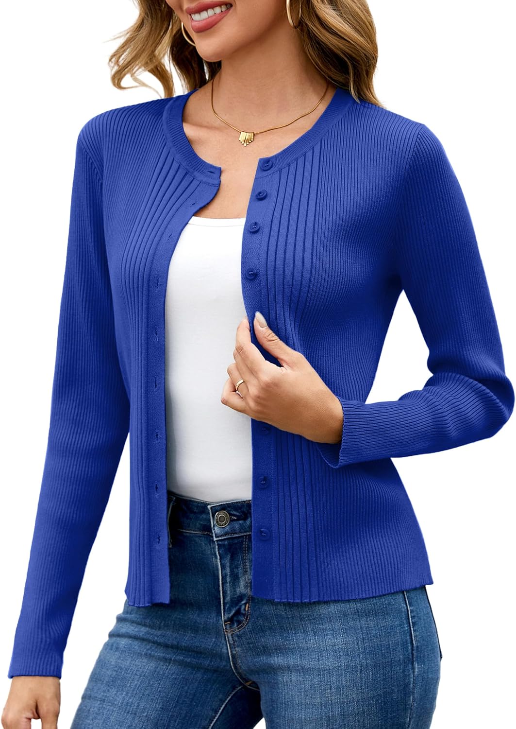 Totatuit Womens Button Down Cardigan Long Sleeve Casual Crewneck Knit Cardigans Sweater Tops - Image 2