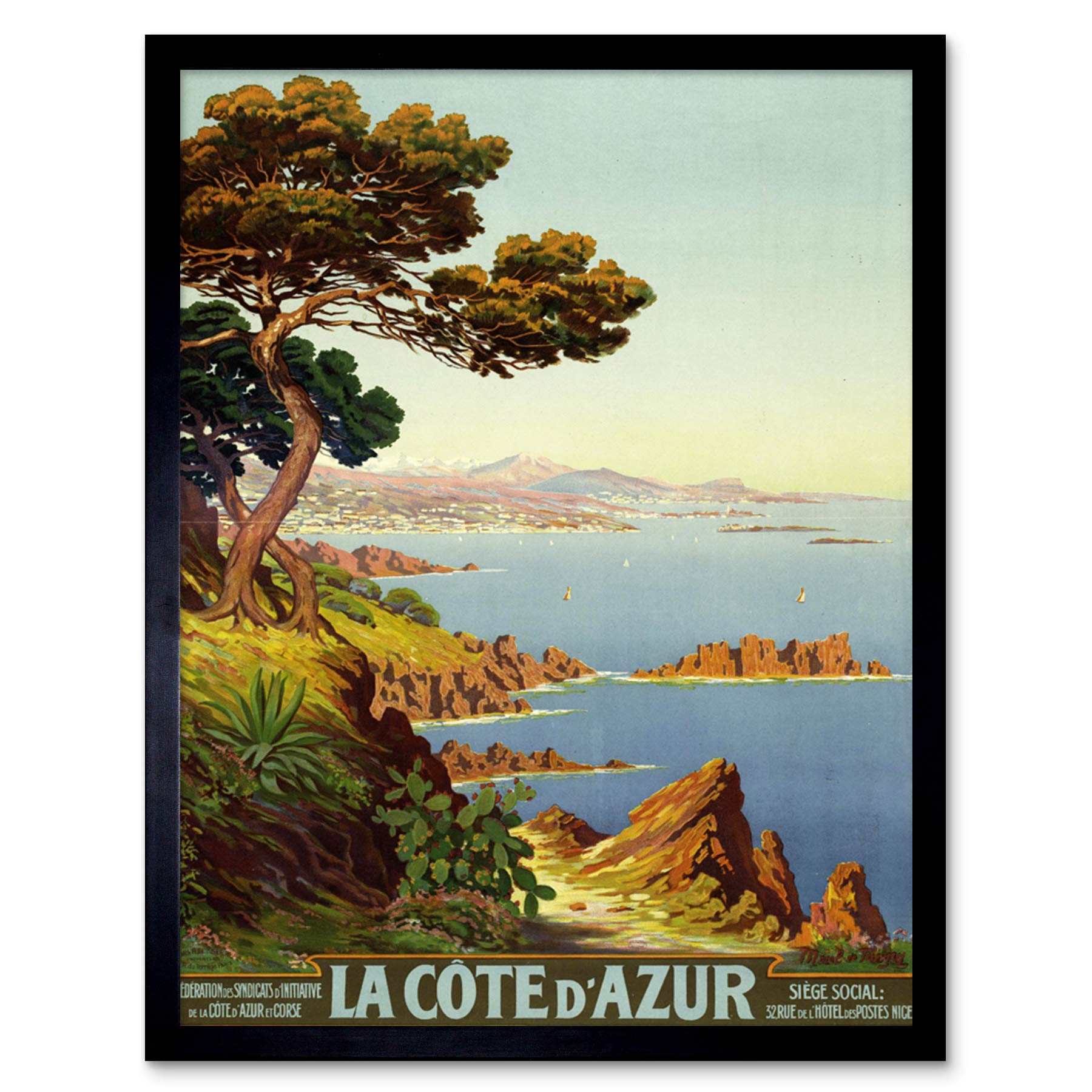 De Tanguy Cote D'azur France Travel Advert Art Print Framed Poster Wall Decor 12x16 inch